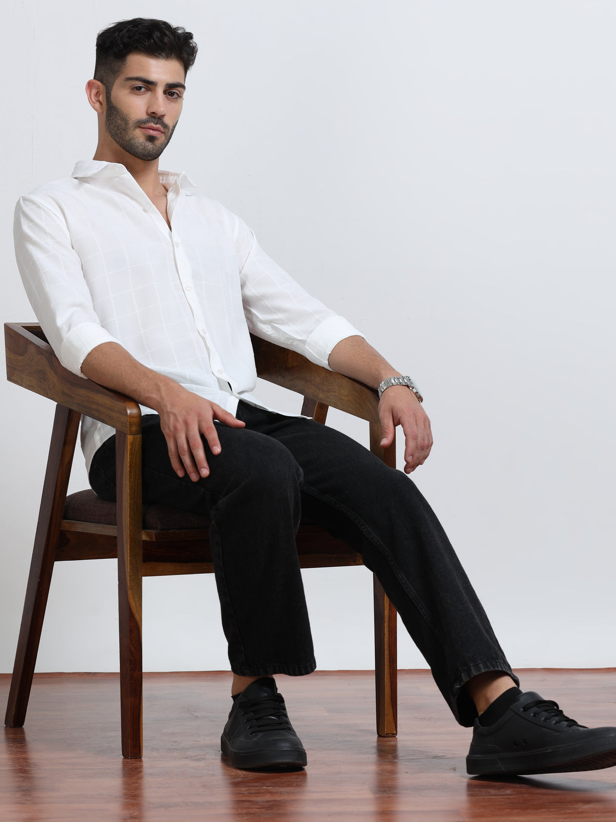 White Men's Cotton Checks Design Casual Shirt - Premium Comfort Fit