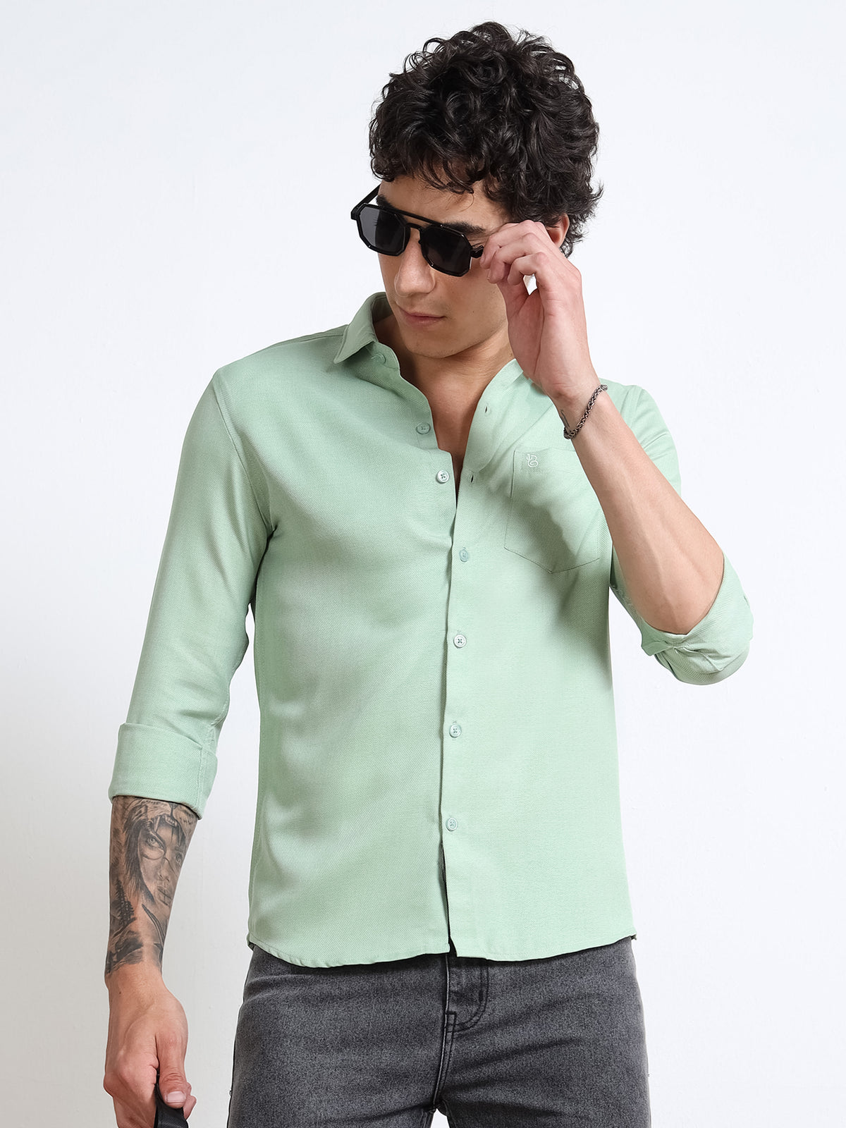 Men’s Light Green Pure Linen Shirt by Black Thread