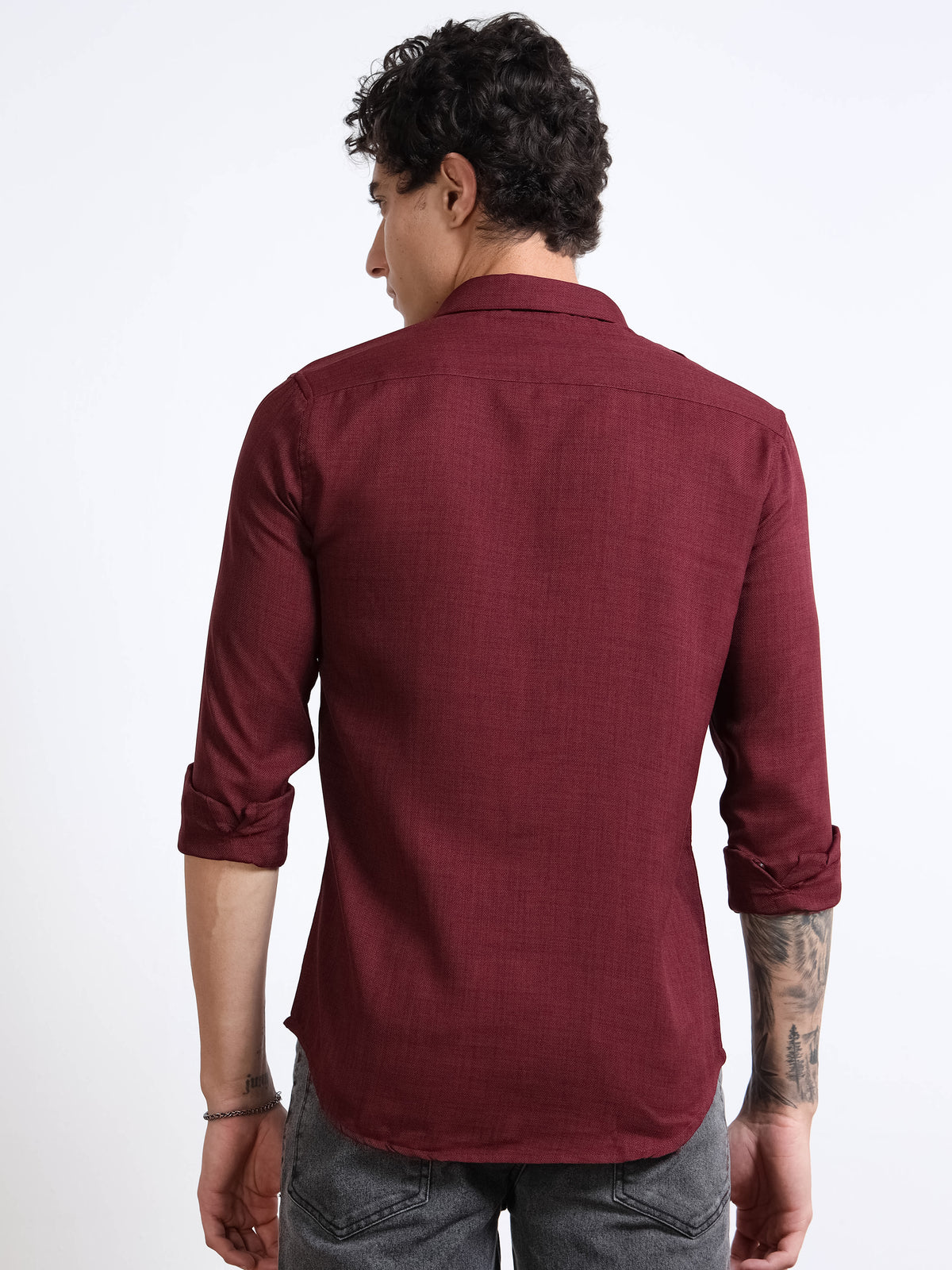 Men’s Maroon Pure Linen Shirt by Black Thread
