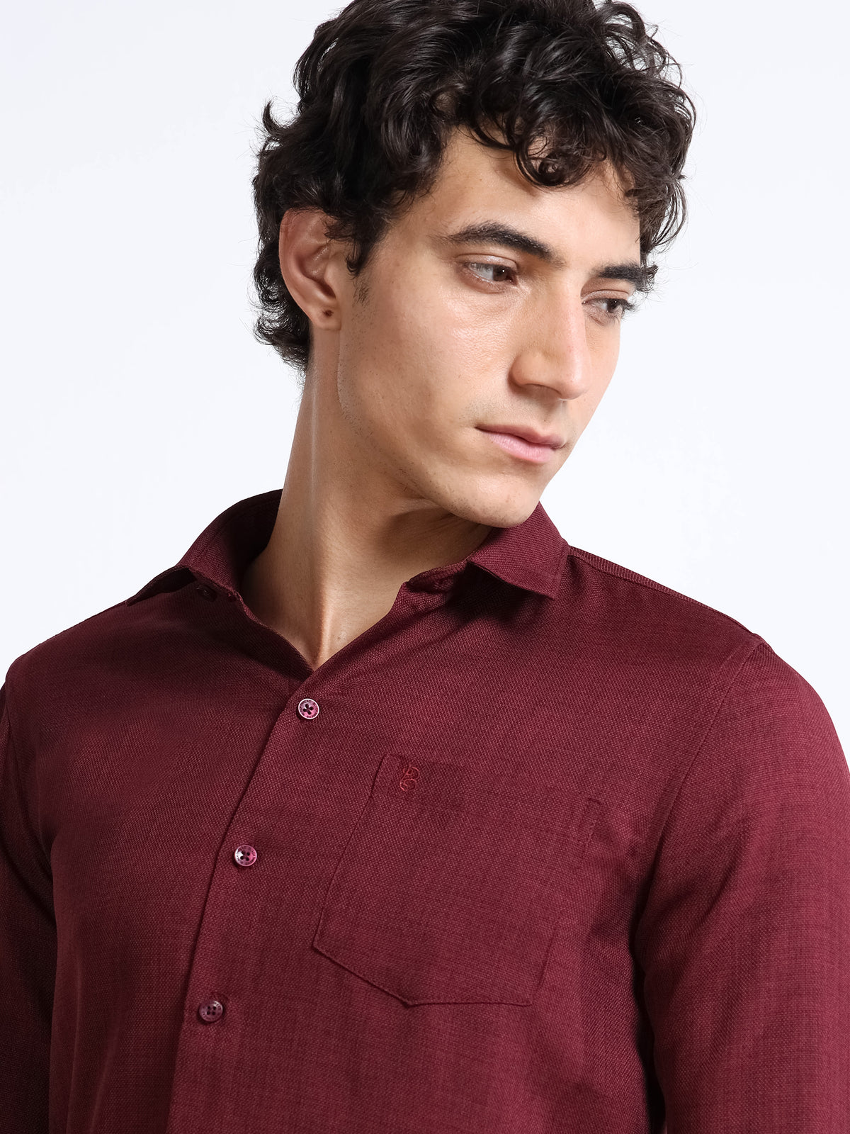 Men’s Maroon Pure Linen Shirt by Black Thread