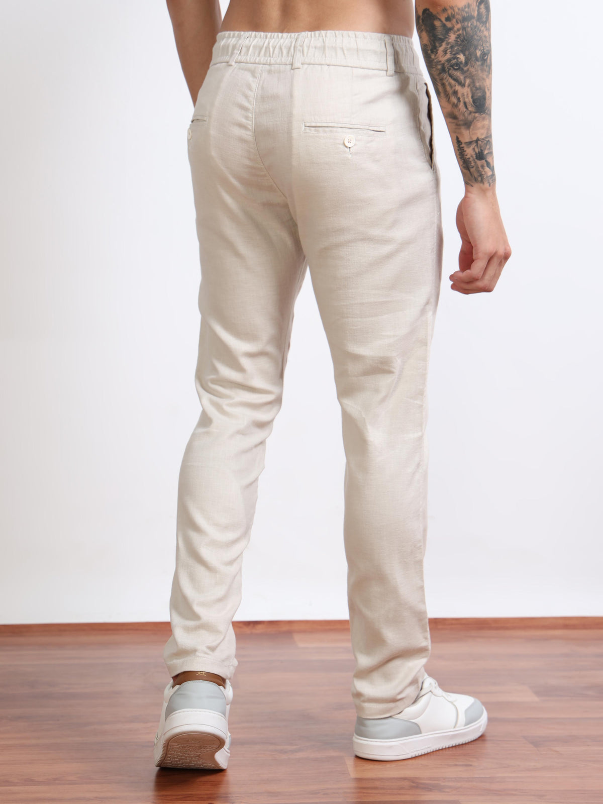 Men’s Sandal Drawstring Linen Trousers Black Thread