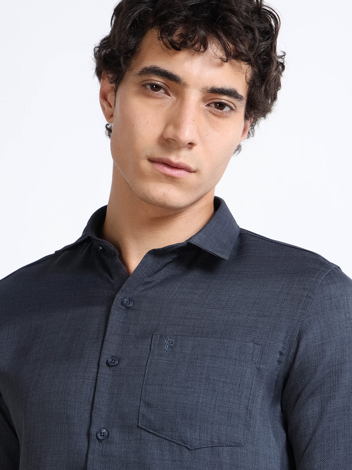 Men’s Navy Blue Pure Linen Shirt by Black Thread