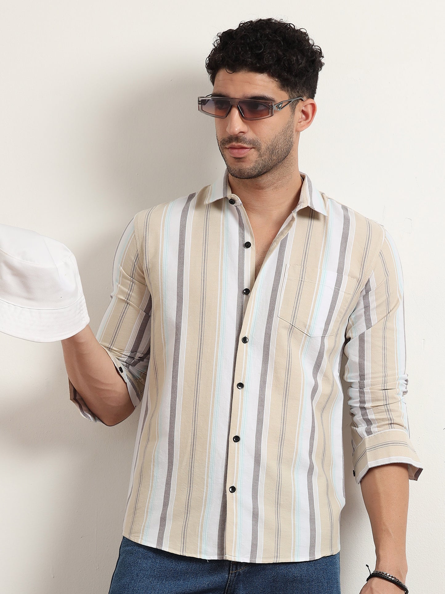  Beige Striped Shirt For Men 