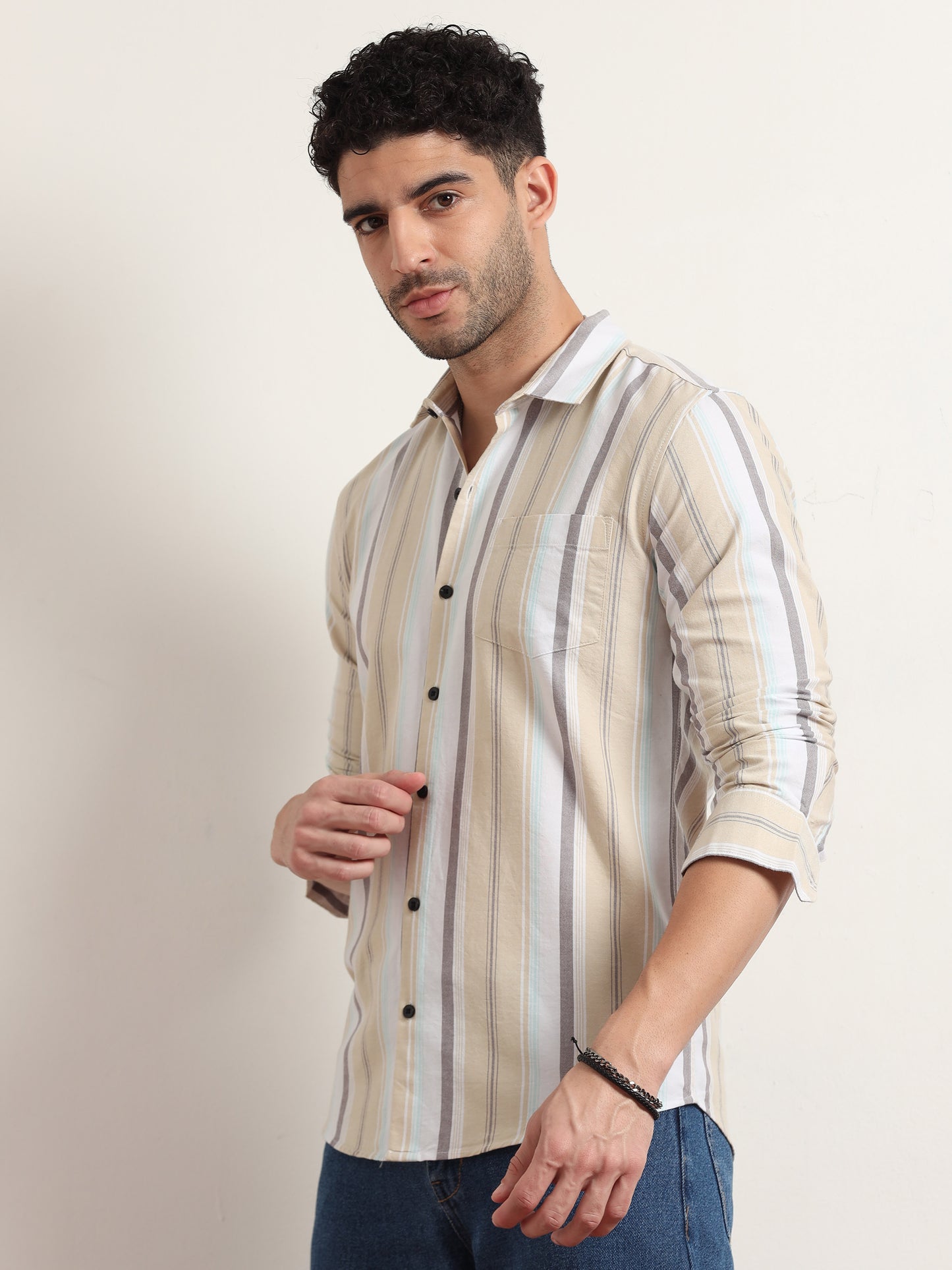  Beige Striped Shirt For Men 