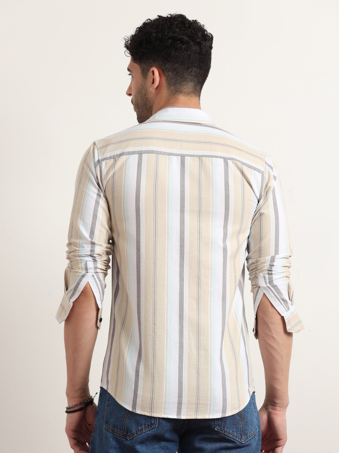  Beige Striped Shirt For Men 