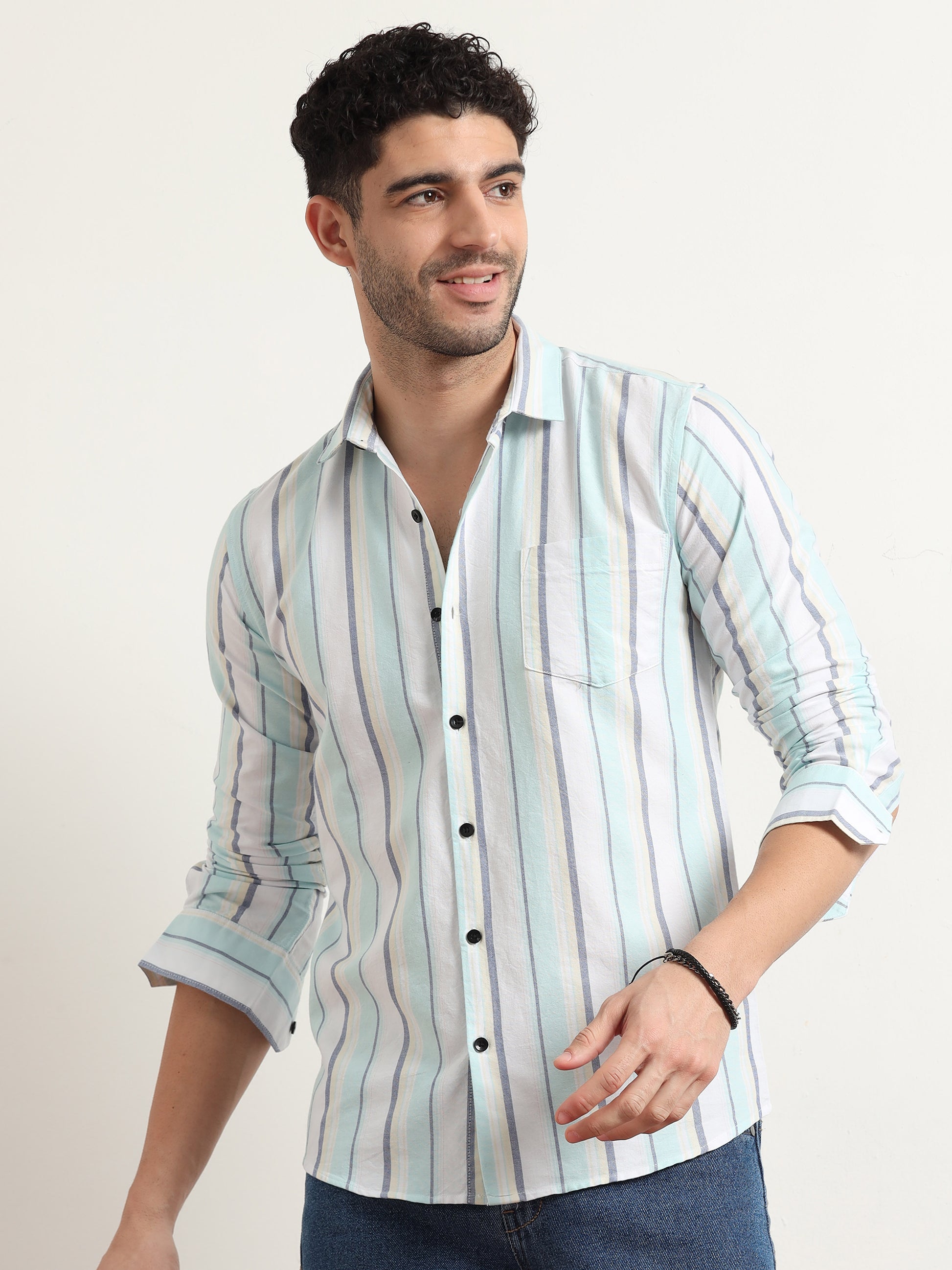 Sky Blue Stripe Shirt For Men