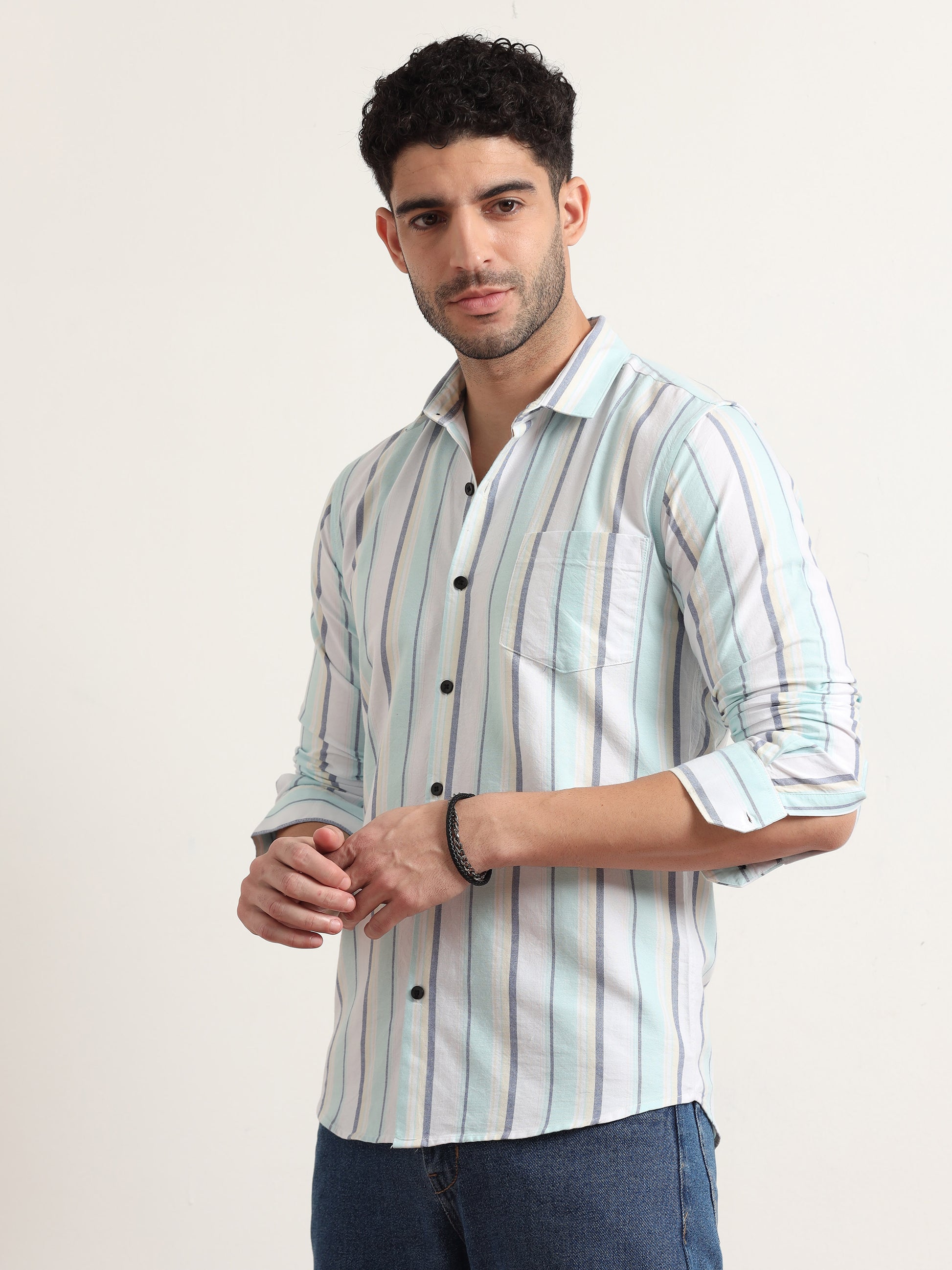 Sky Blue Stripe Shirt For Men