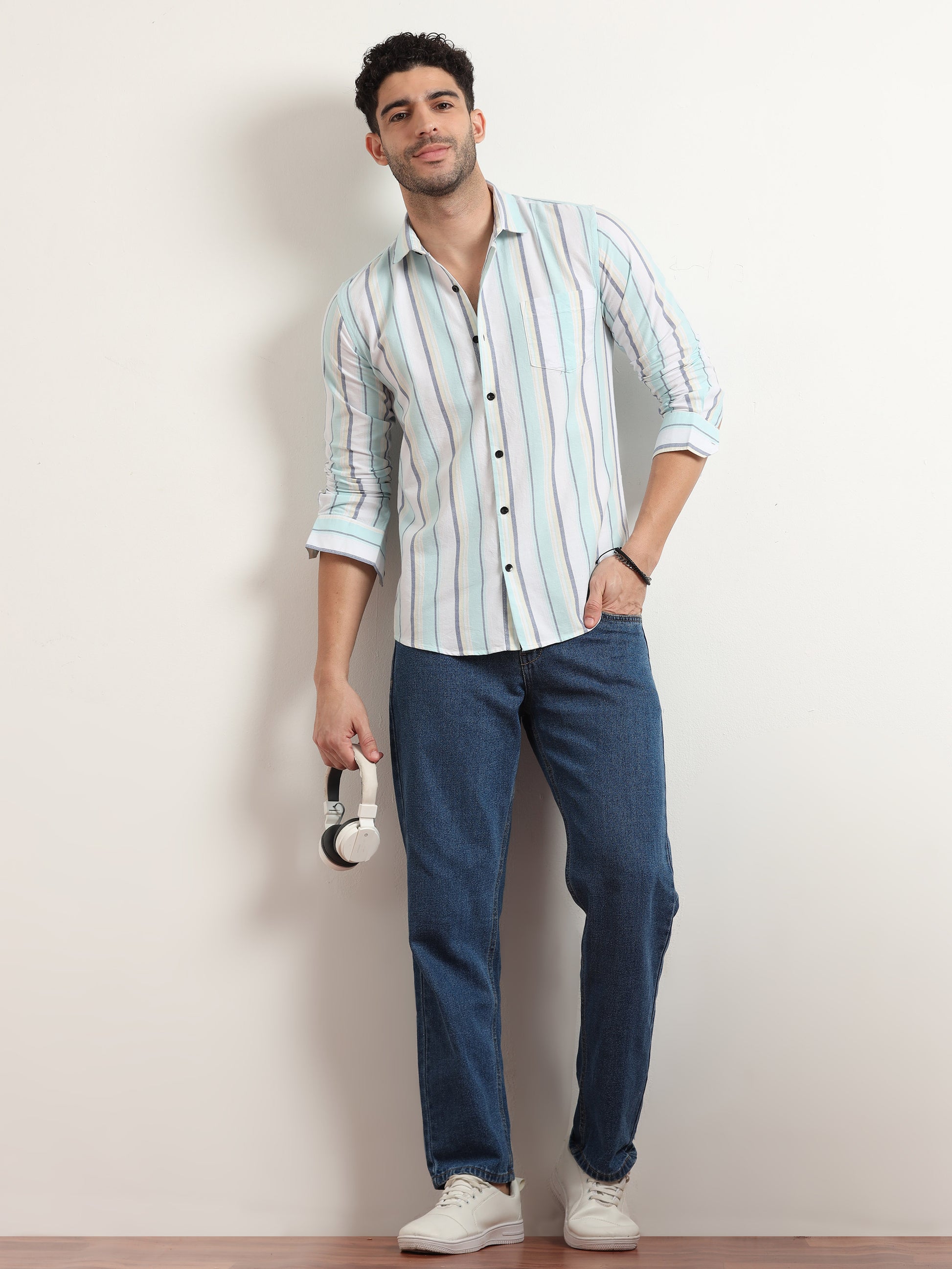 Sky Blue Stripe Shirt For Men