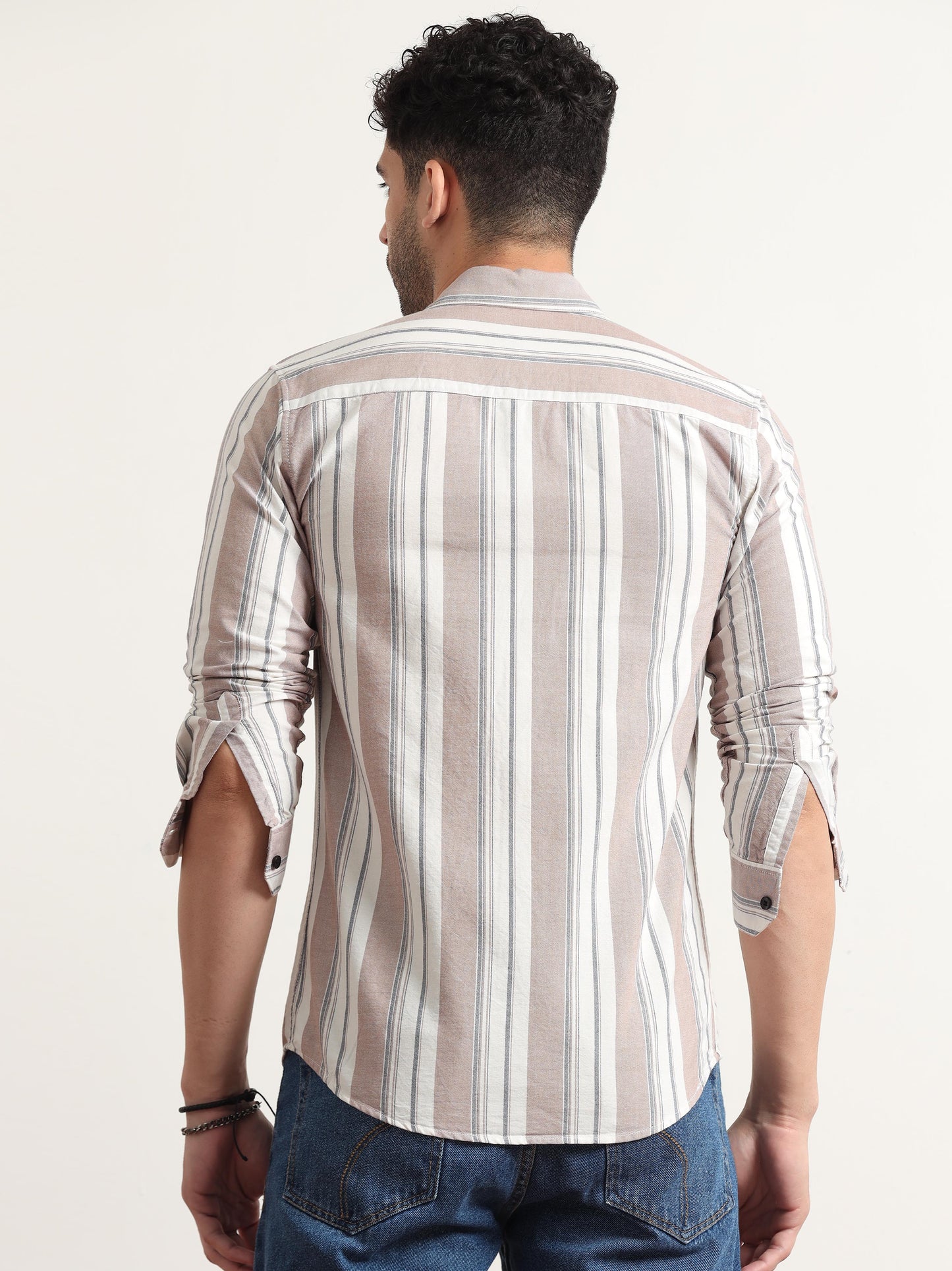 Light Brown Striped Shirt For Men