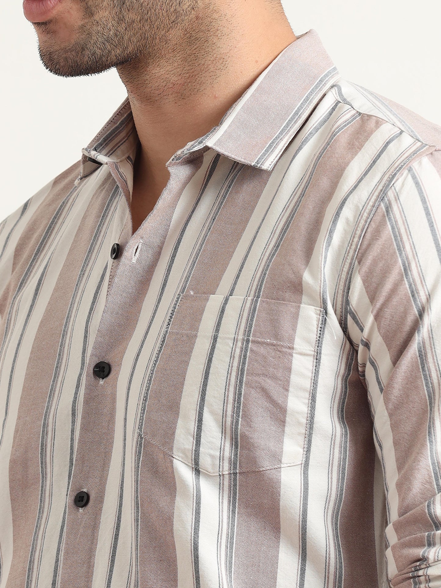 Light Brown Striped Shirt For Men