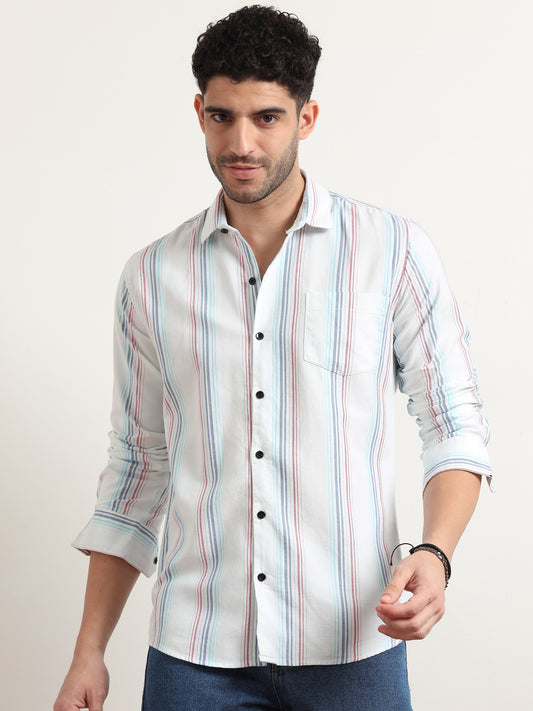 Pink And Blue Striped Shirt For Men 