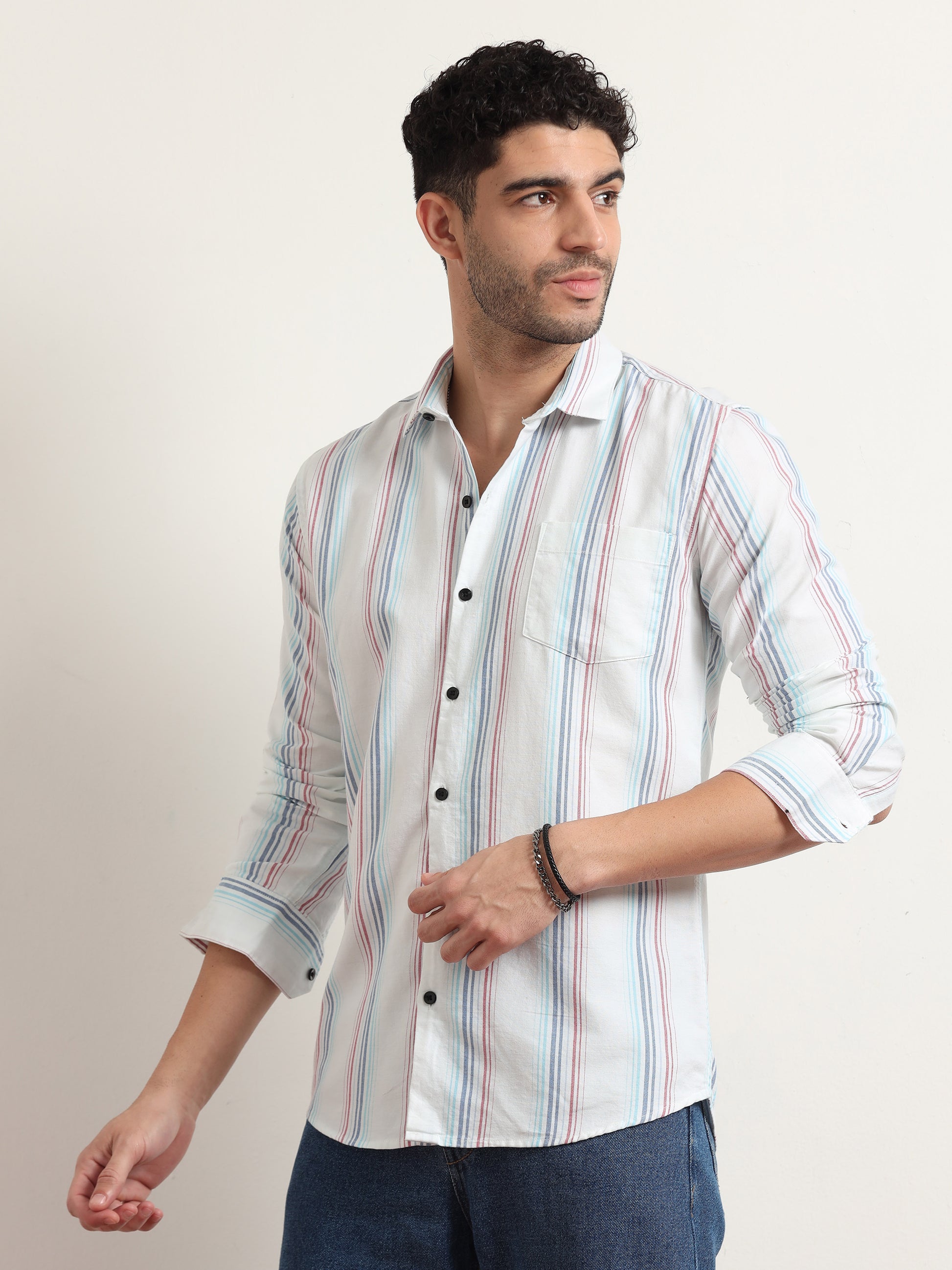 Pink And Blue Striped Shirt For Men 