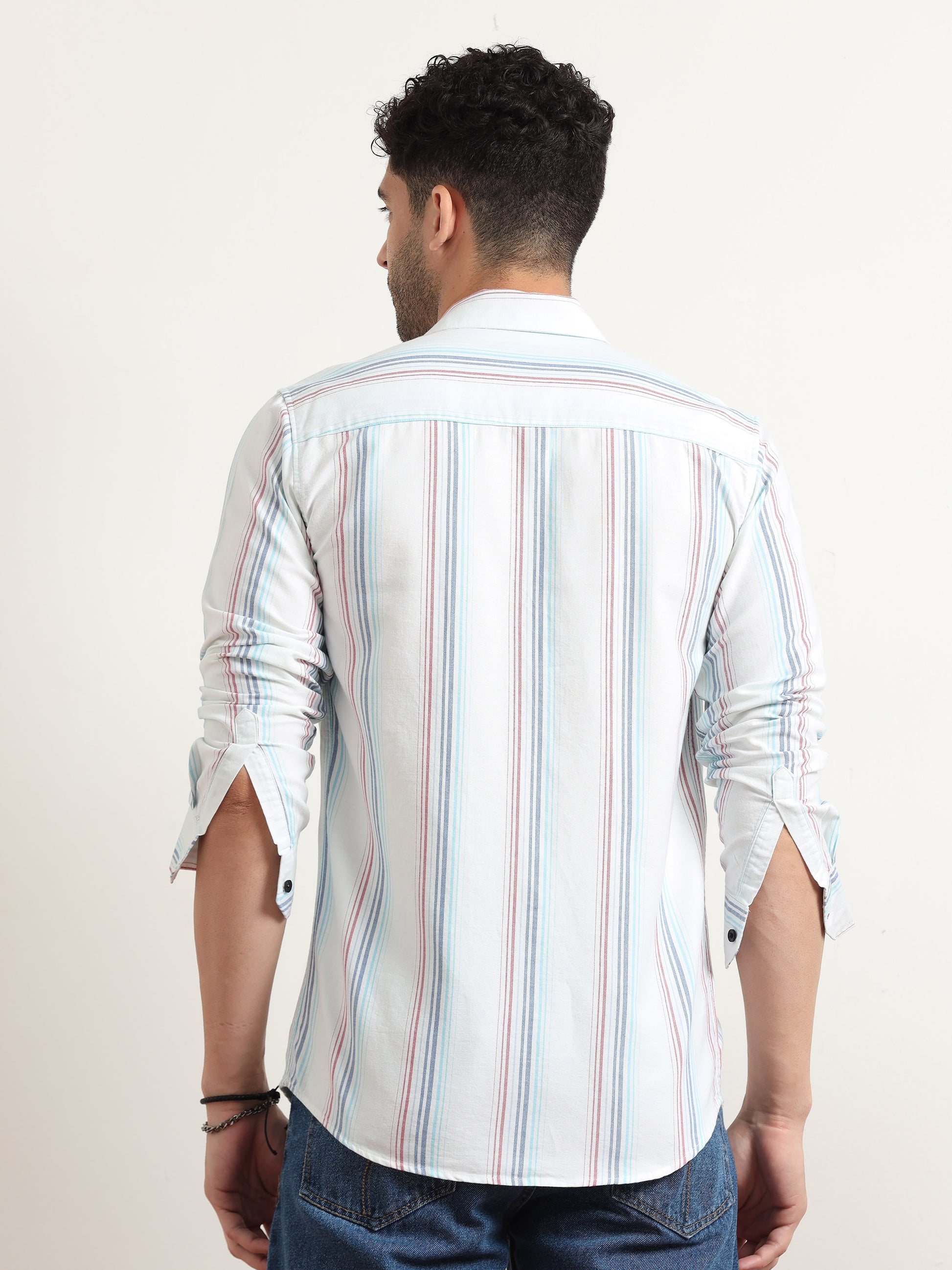 Pink And Blue Striped Shirt For Men 