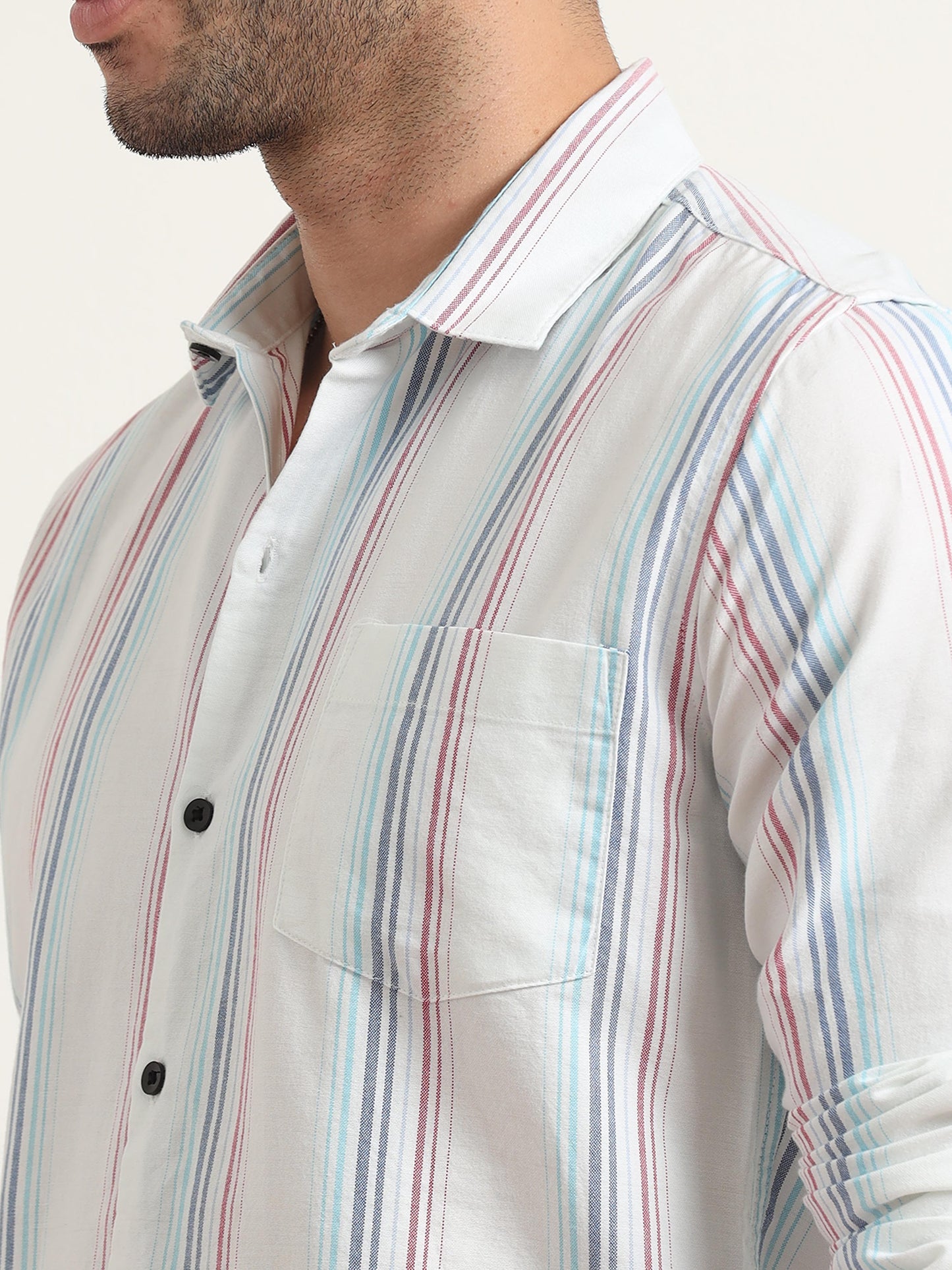 Pink And Blue Striped Shirt For Men 