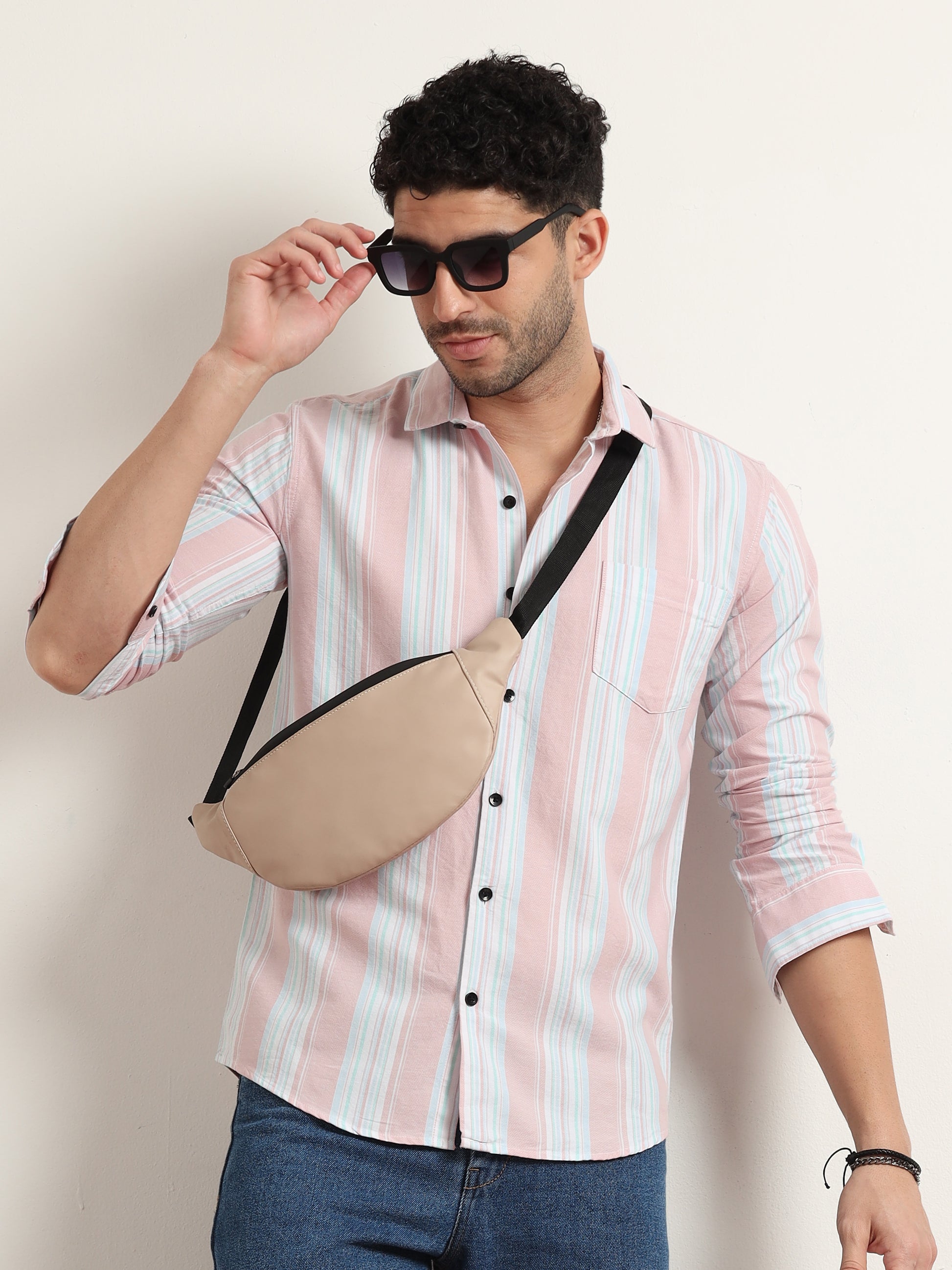  Classic Pink Striped Shirt For Men 