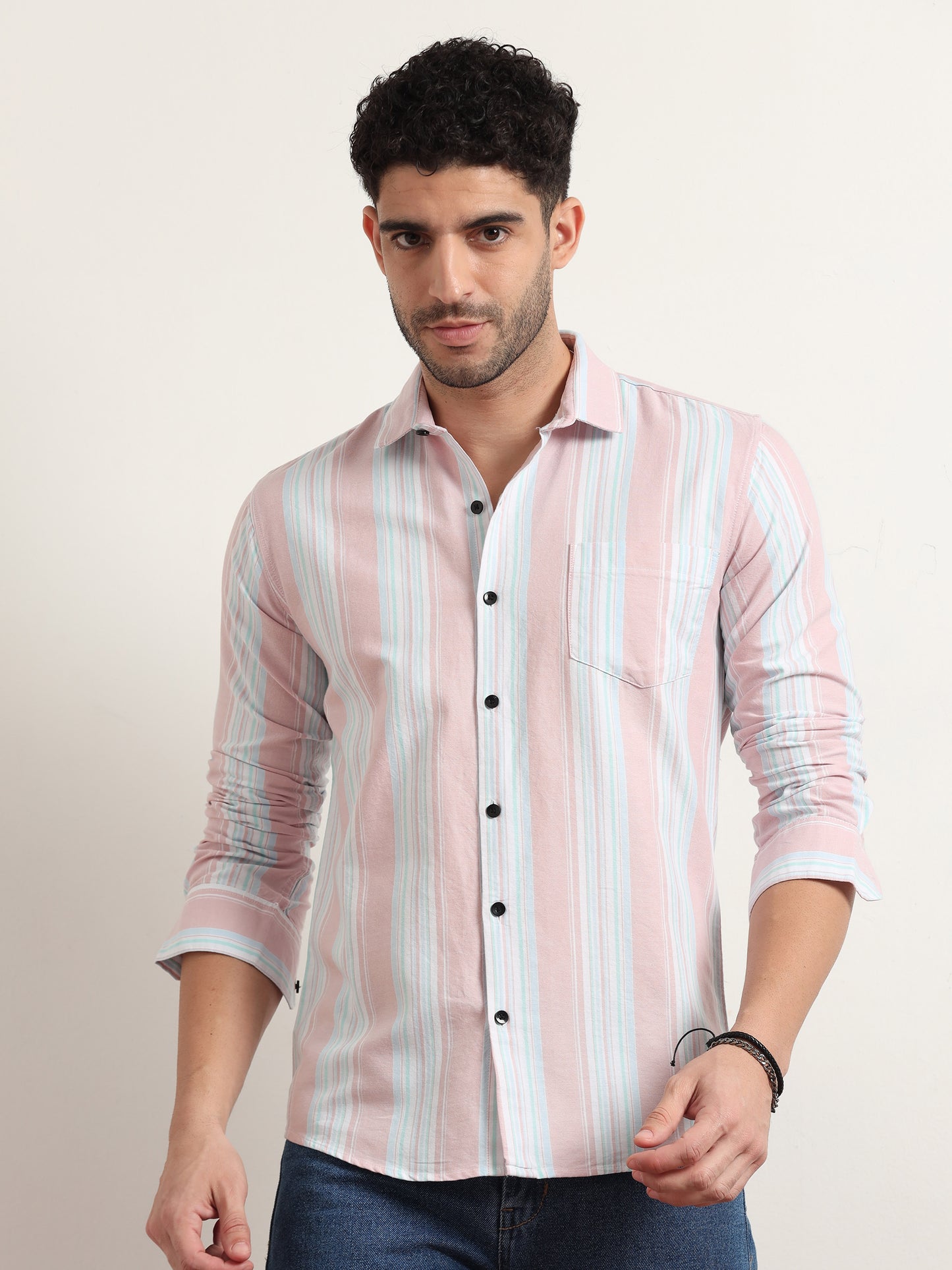  Classic Pink Striped Shirt For Men 