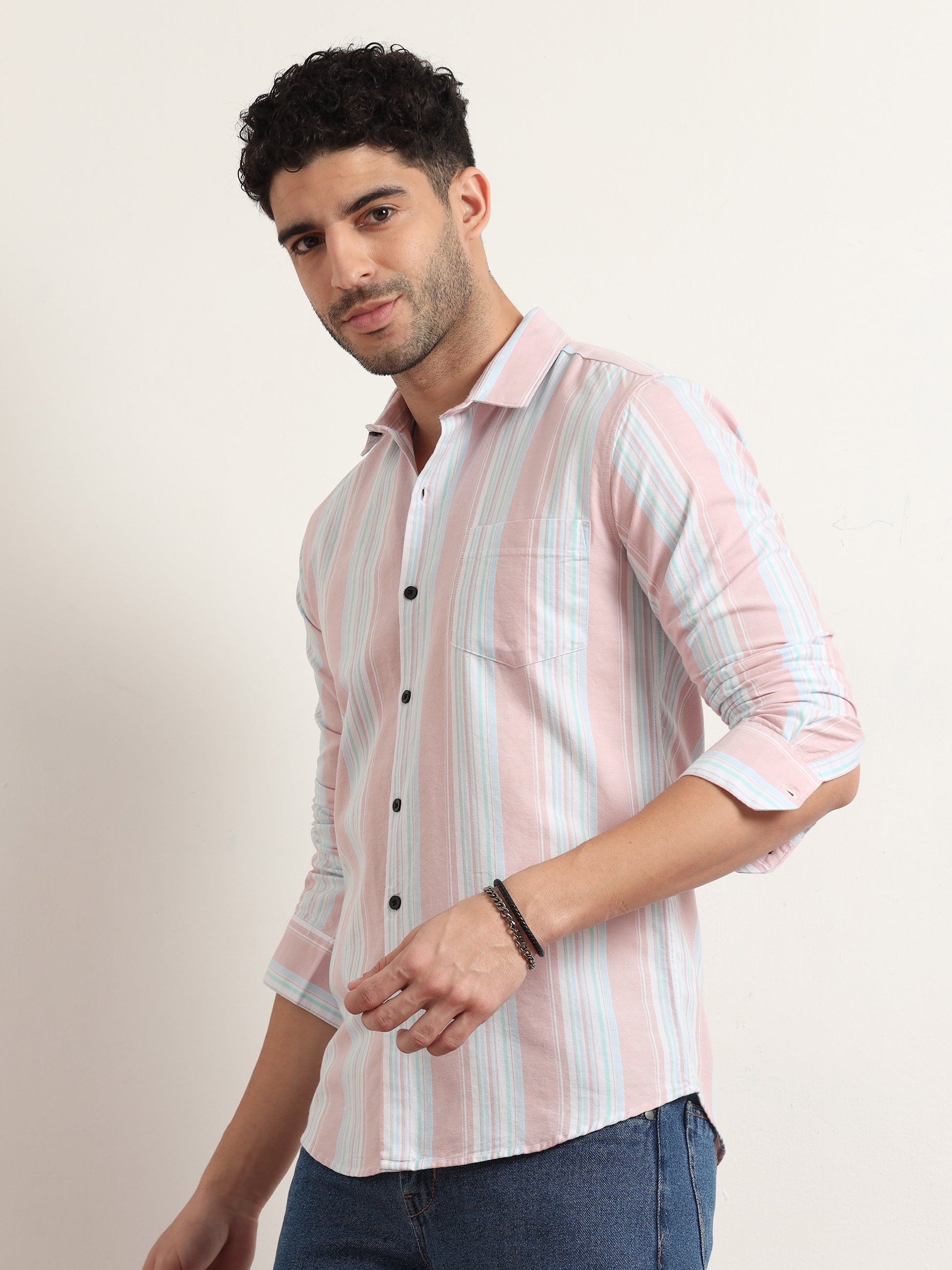  Classic Pink Striped Shirt For Men 