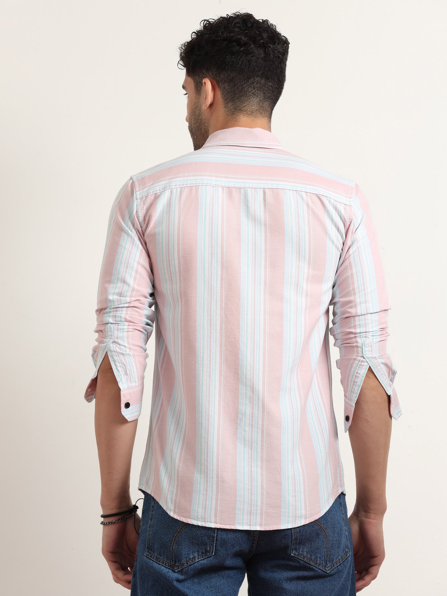  Classic Pink Striped Shirt For Men 