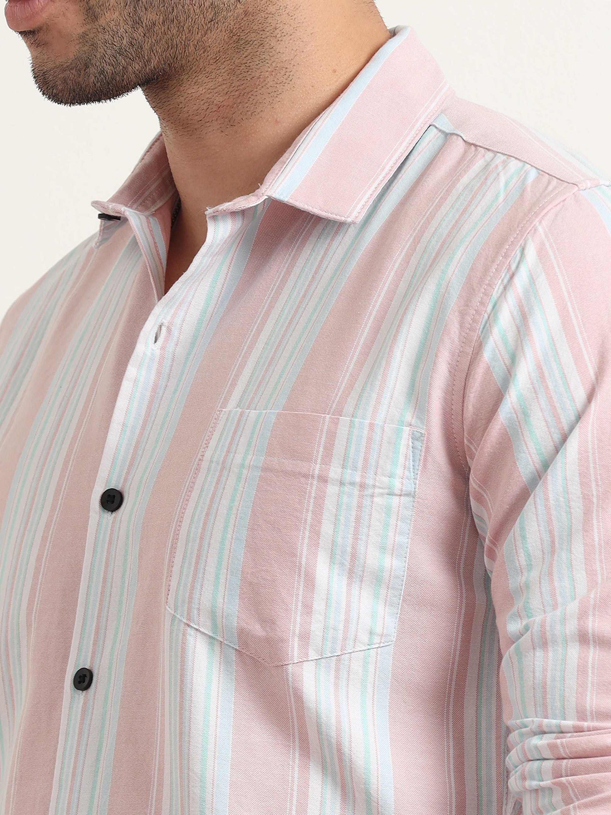  Classic Pink Striped Shirt For Men 