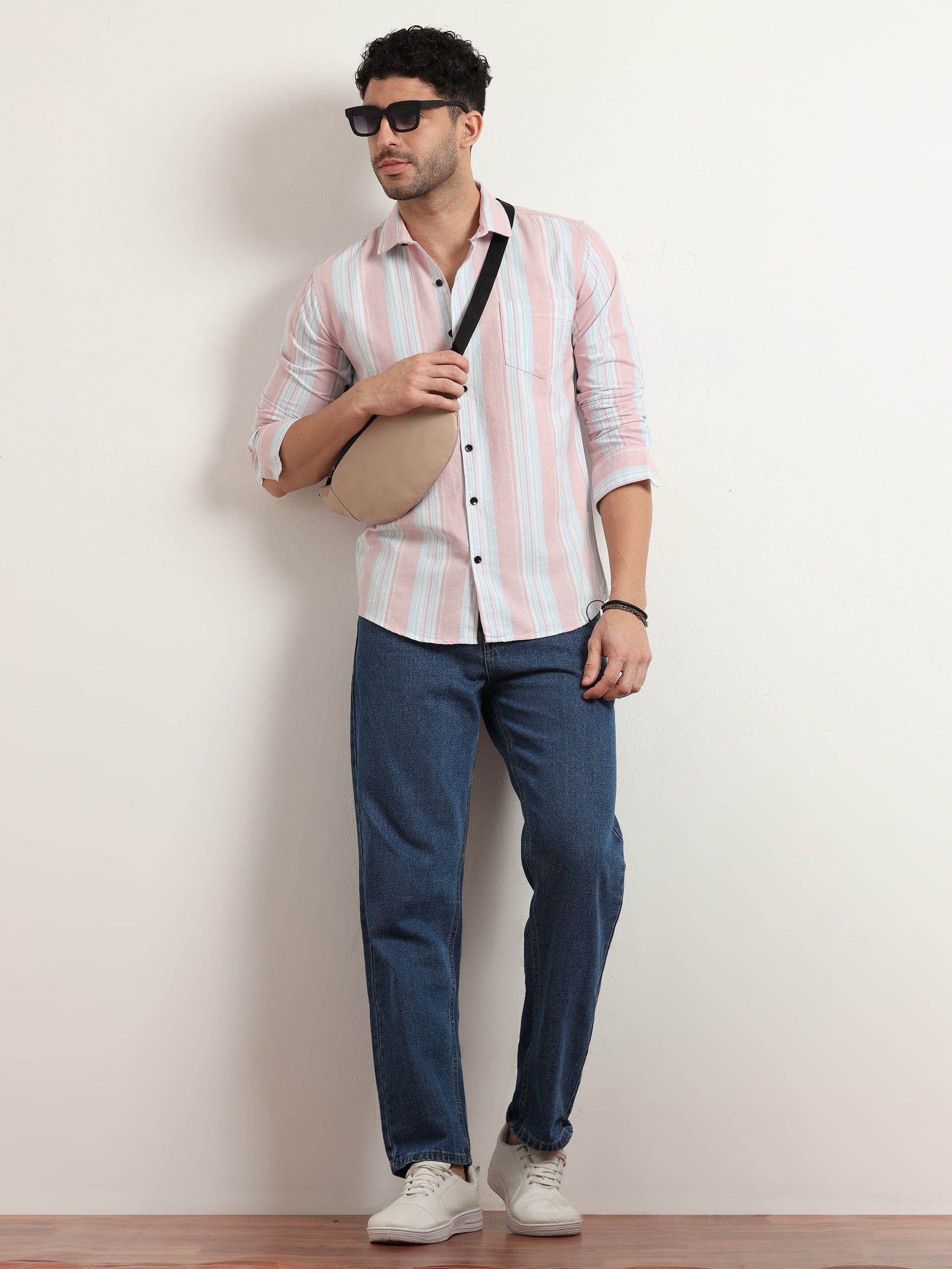  Classic Pink Striped Shirt For Men 