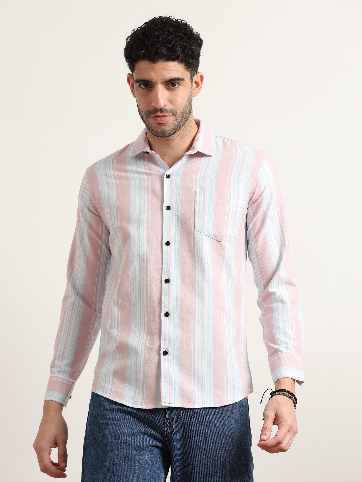  Classic Pink Striped Shirt For Men 