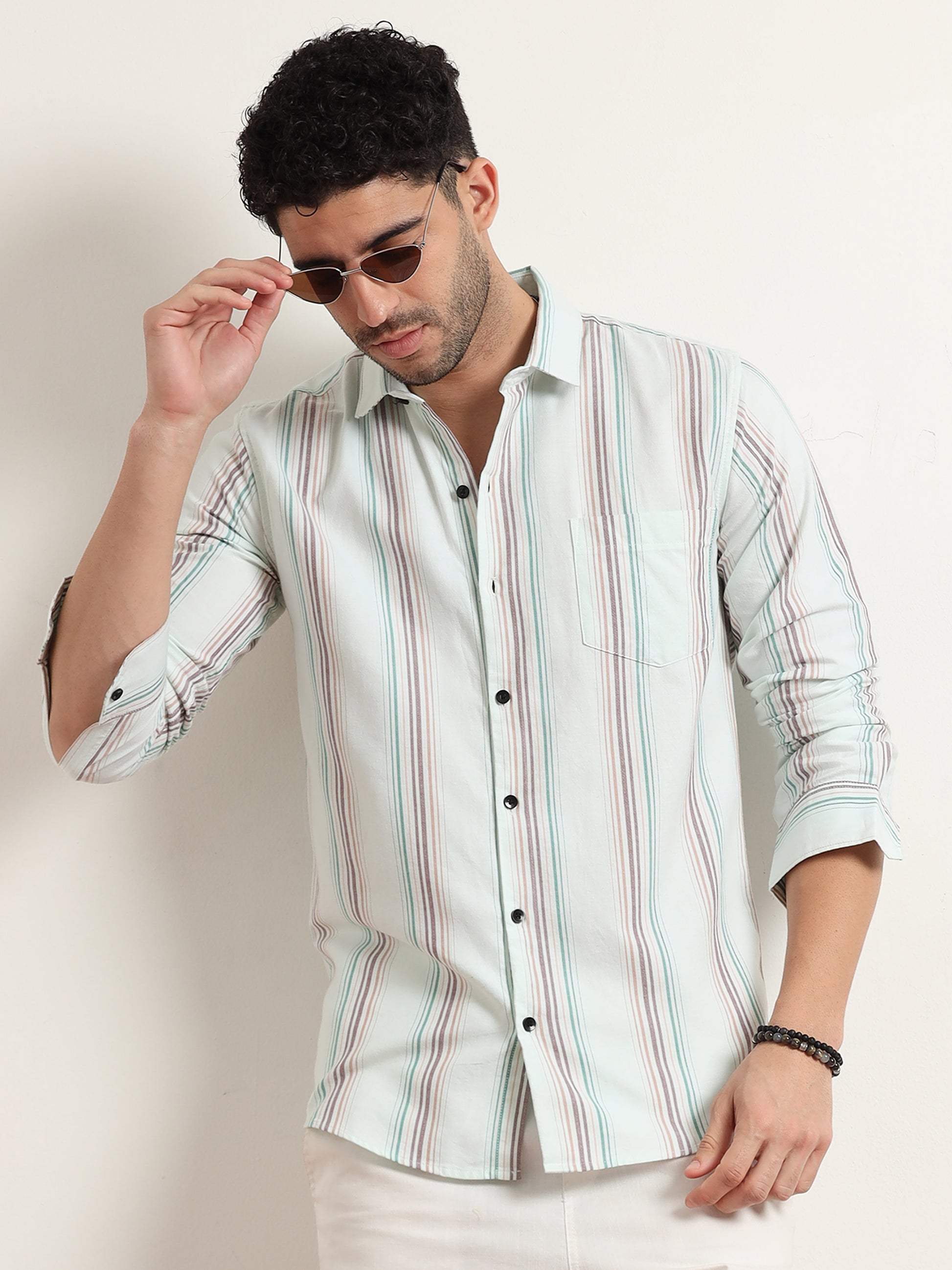 Blue And Grey Striped Shirt For Men O