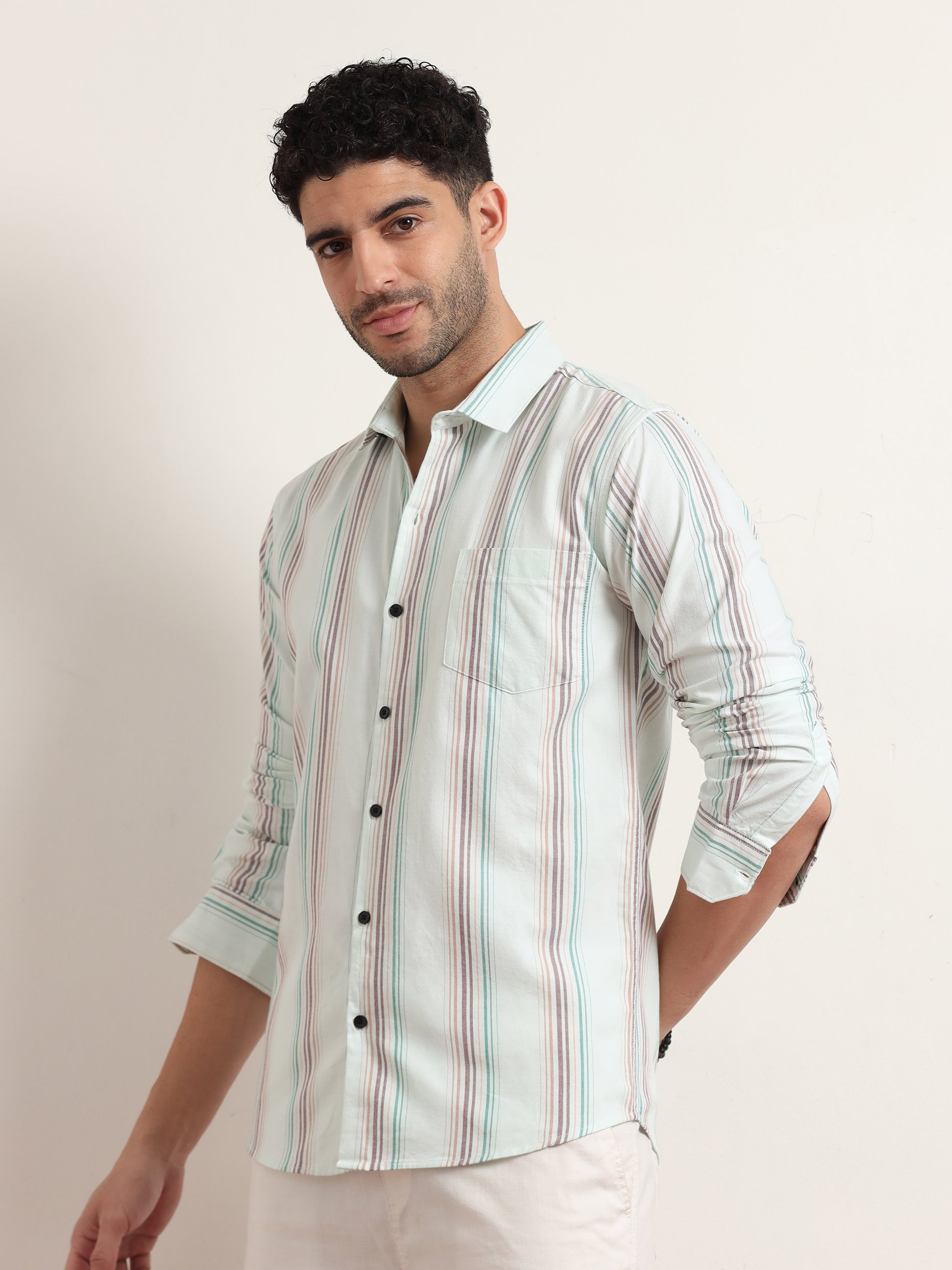 Blue And Grey Striped Shirt For Men O