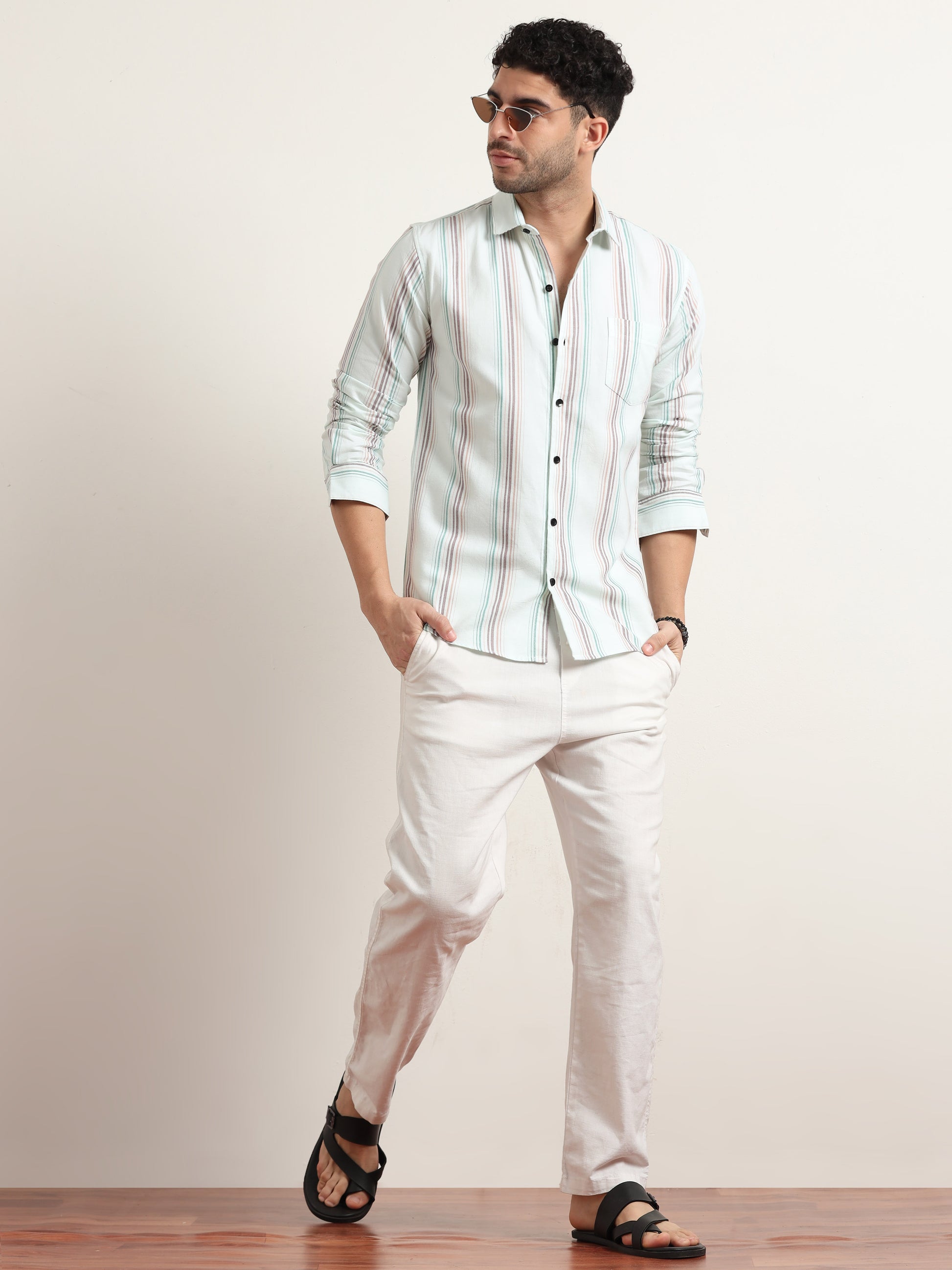 Blue And Grey Striped Shirt For Men O