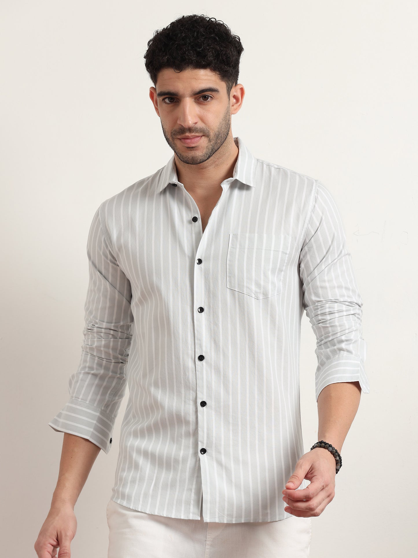 Light Grey Striped Shirt For Men