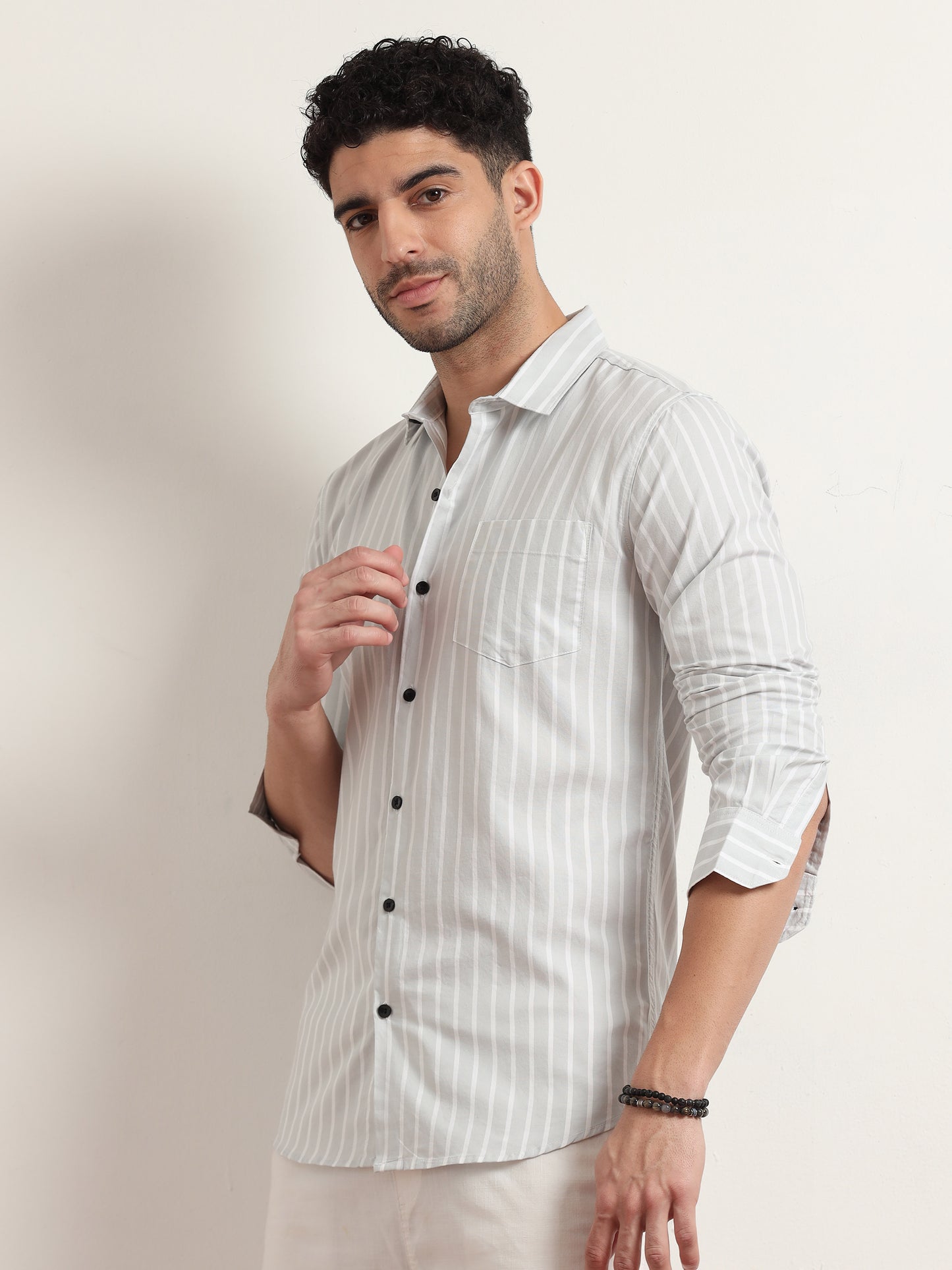 Light Grey Striped Shirt For Men