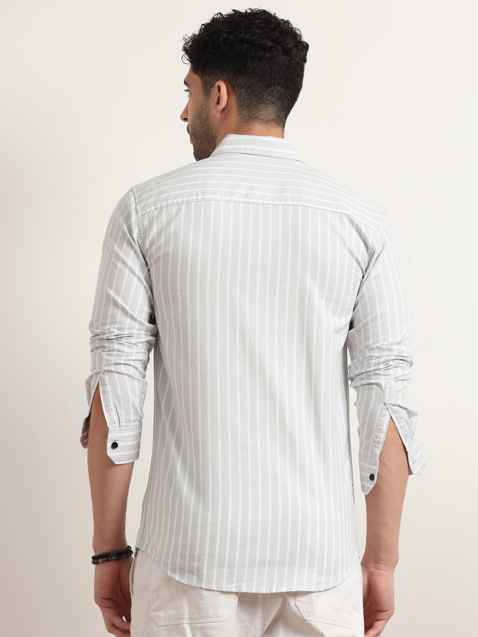 Light Grey Striped Shirt For Men