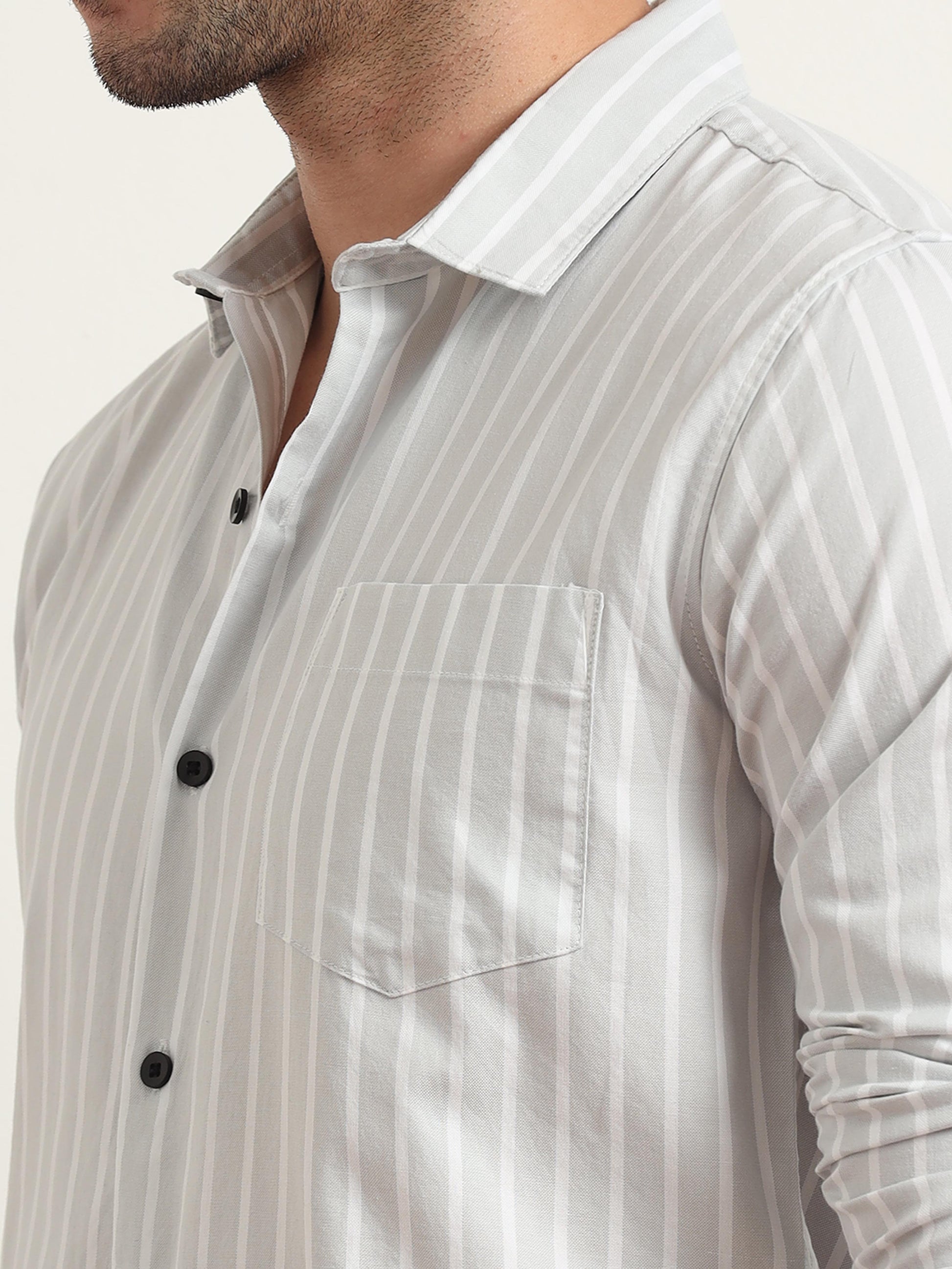 Light Grey Striped Shirt For Men