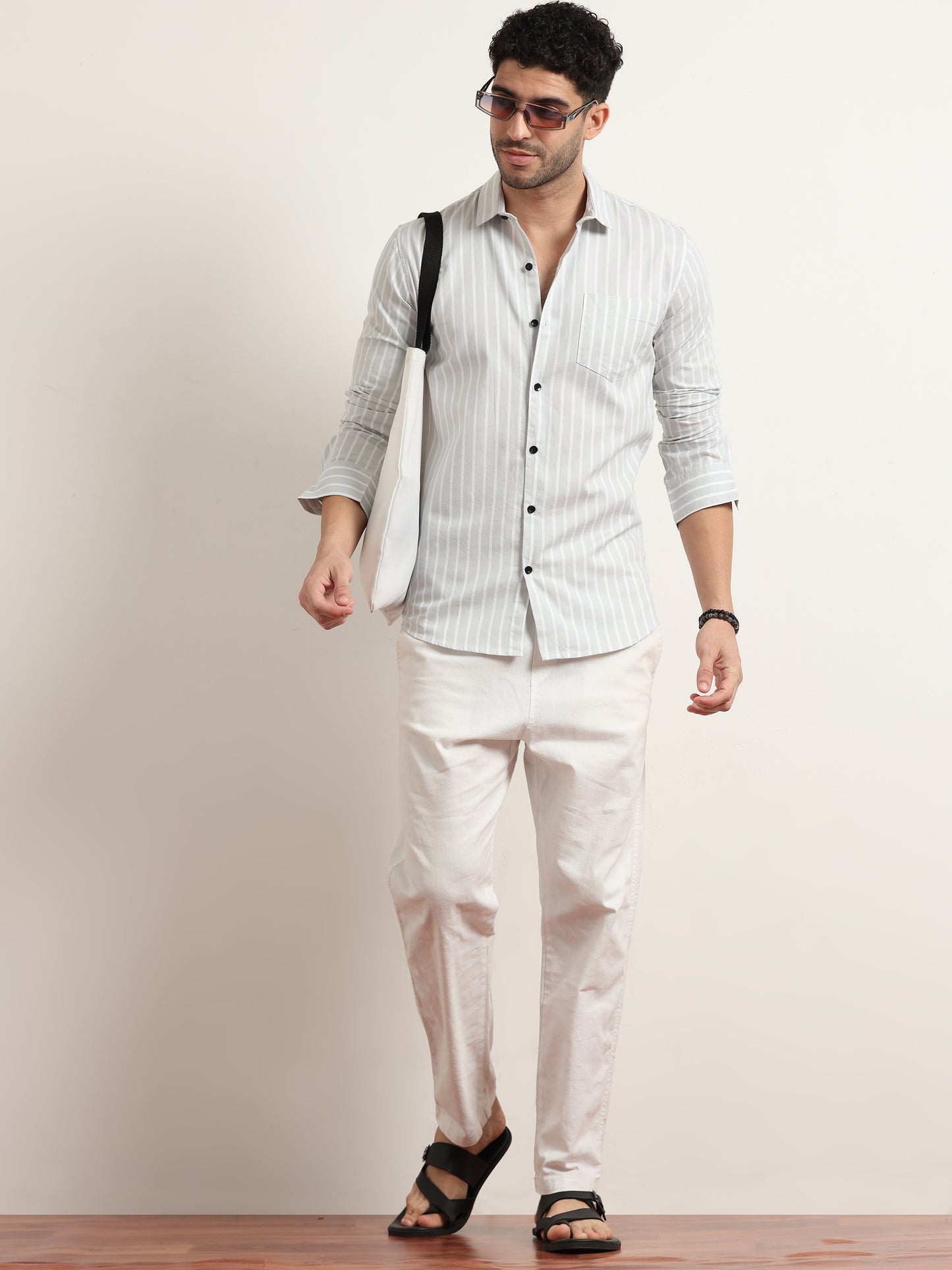 Light Grey Striped Shirt For Men