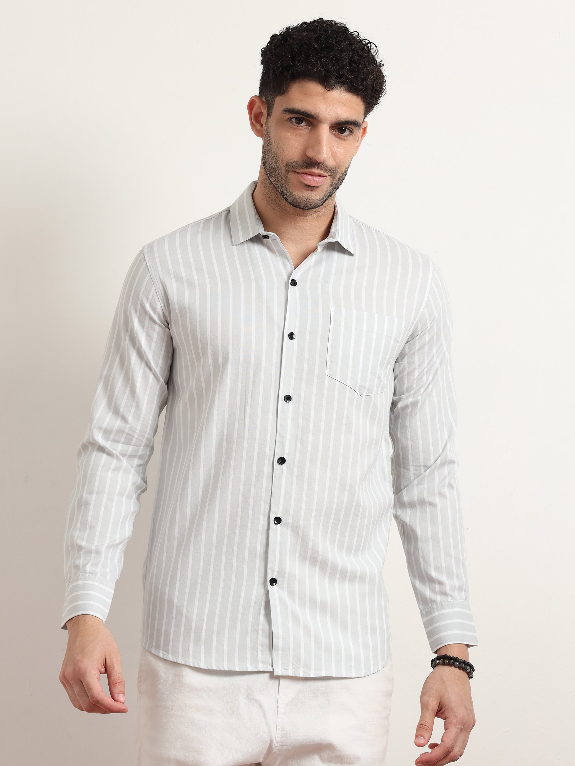 Light Grey Striped Shirt For Men