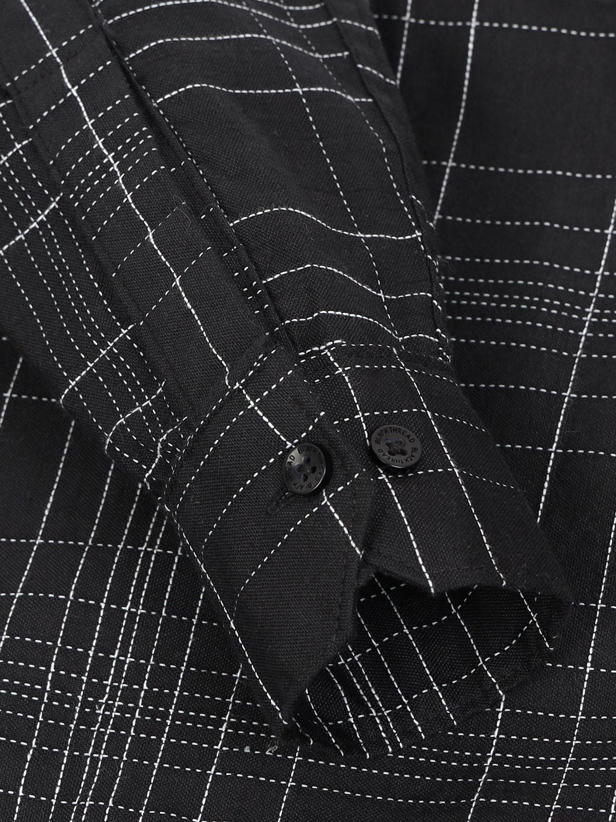 Black Men's Cotton Embroidered Checked Casual Shirt - Premium Comfort Fit