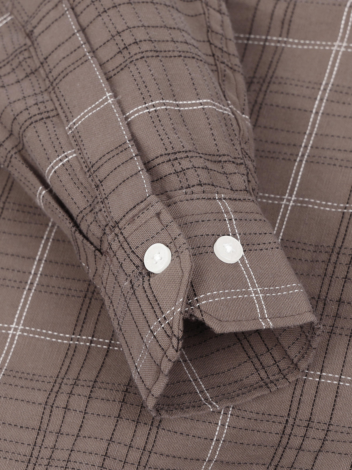 Brown Men's Cotton Embroidered Checked Casual Shirt - Premium Comfort Fit