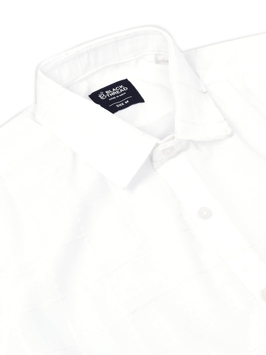 White Men's Cotton Checks Design Casual Shirt - Premium Comfort Fit