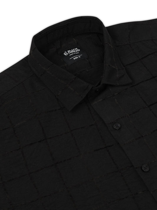 Black Men's Cotton Checks Design Casual Shirt - Premium Comfort Fit