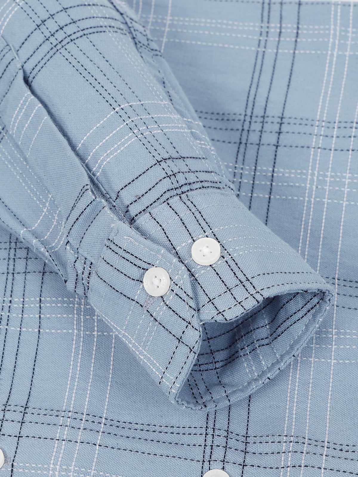 Dusty Blue Men's Cotton Embroidered Checked Casual Shirt - Premium Comfort Fit