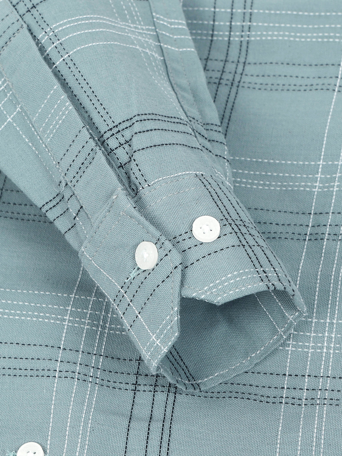 Light Blue Teal  Men's Cotton Embroidered Checked Casual Shirt - Premium Comfort Fit