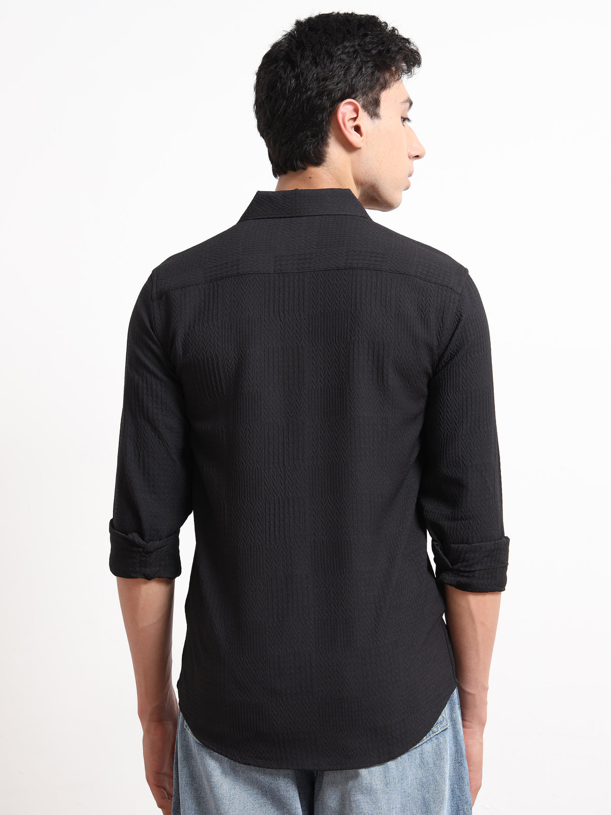 Full Sleeve Mens Black Texture Shirt