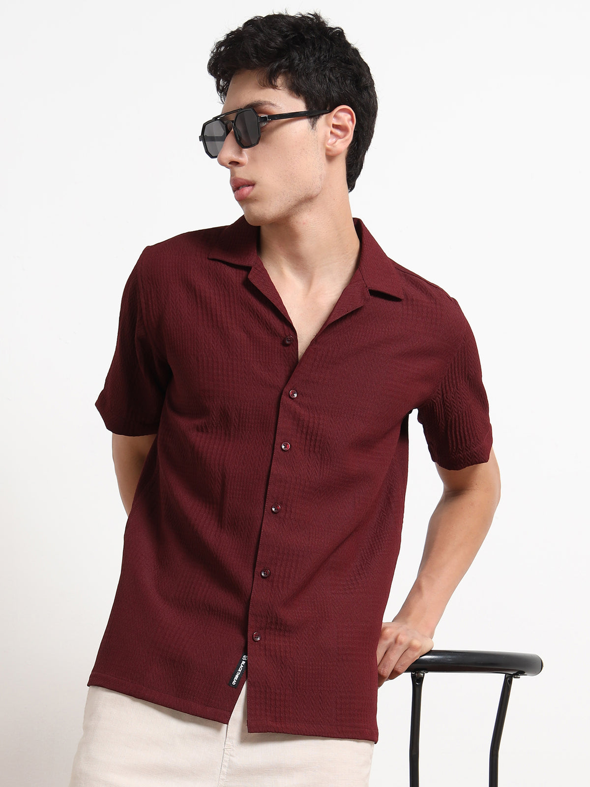 Textured Maroon Half Shirt for Men