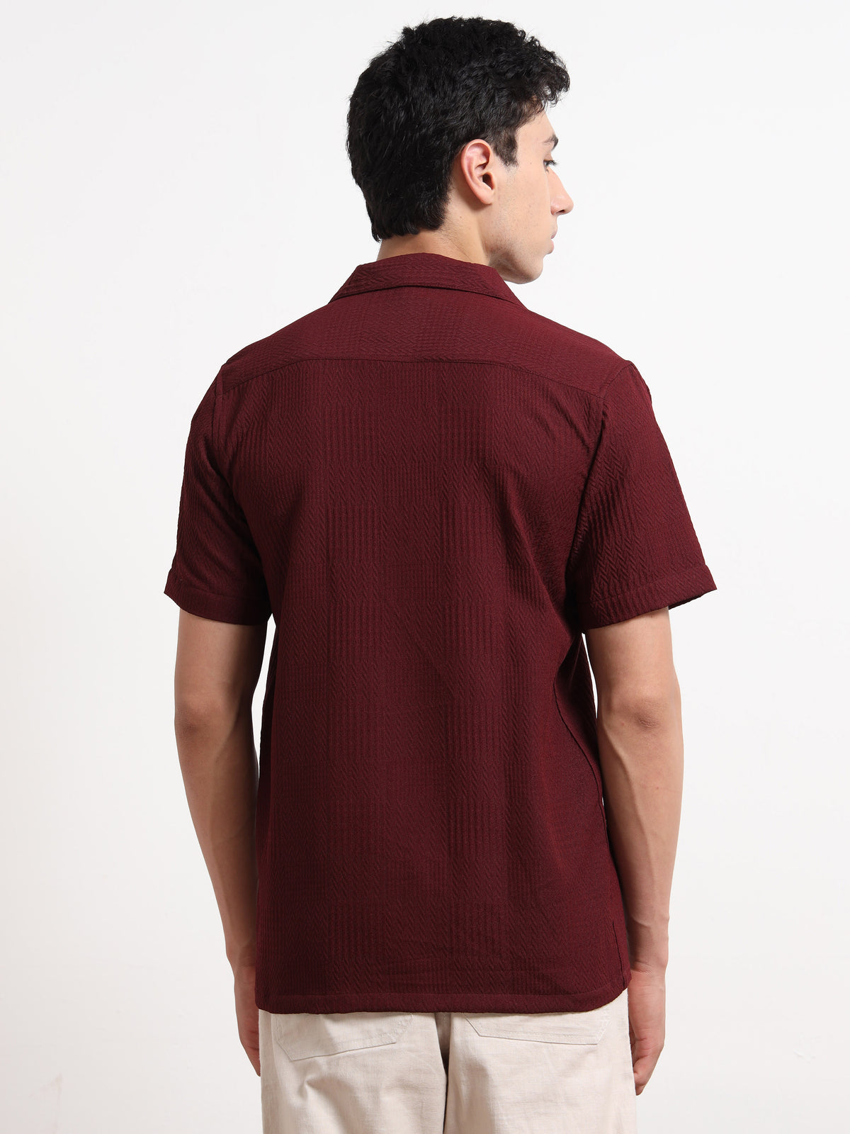 Textured Maroon Half Shirt for Men