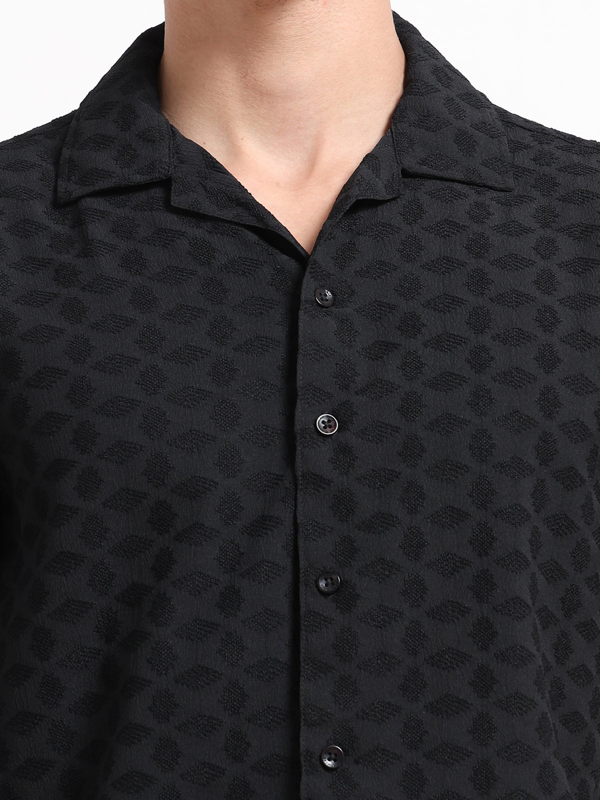 Half Sleeve Textured Black Shirt for Men