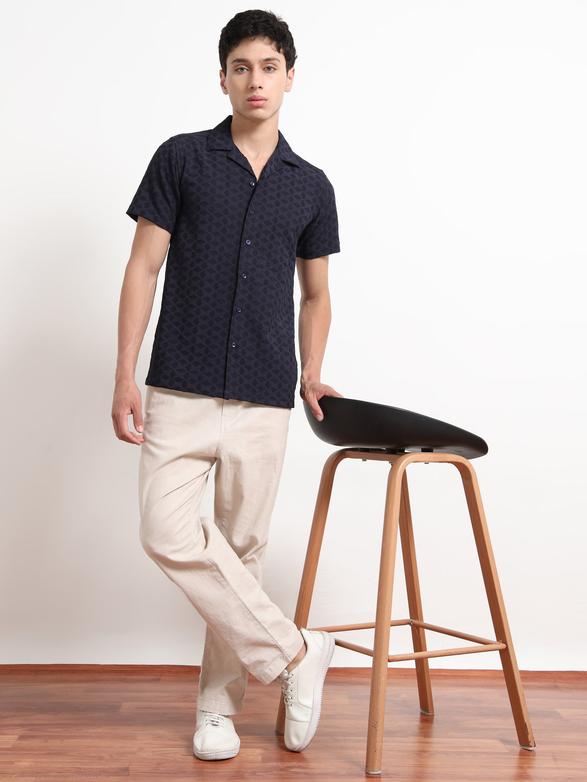 Textured Blue Half Sleeve Shirt For Men