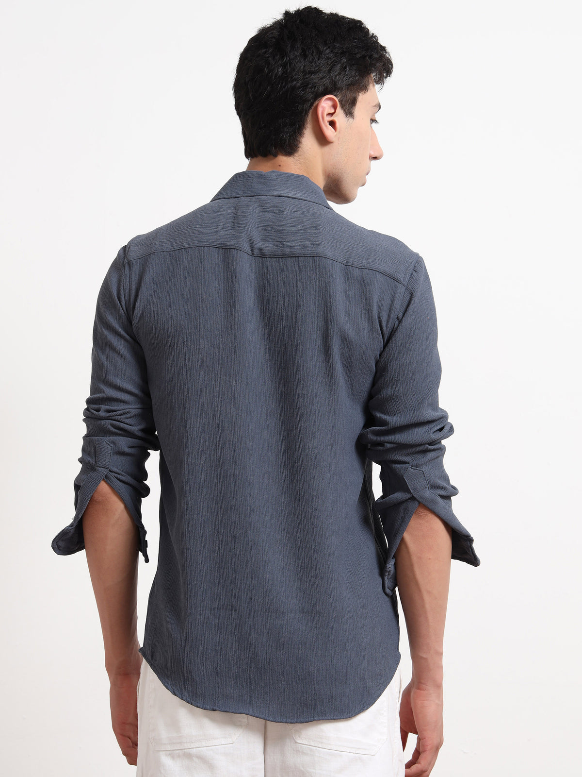 Textured Long Sleeve Grey Top Shirt for Men