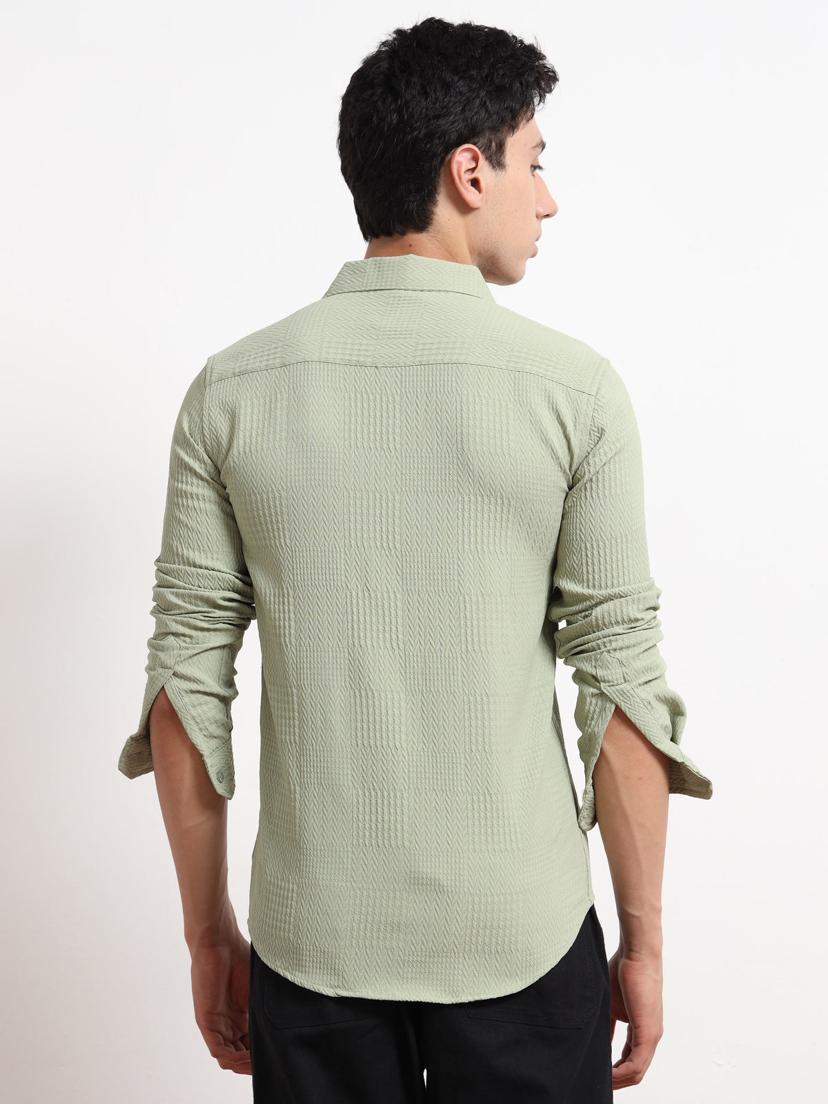 Full Sleeve Textured Mens Olive Green Shirt