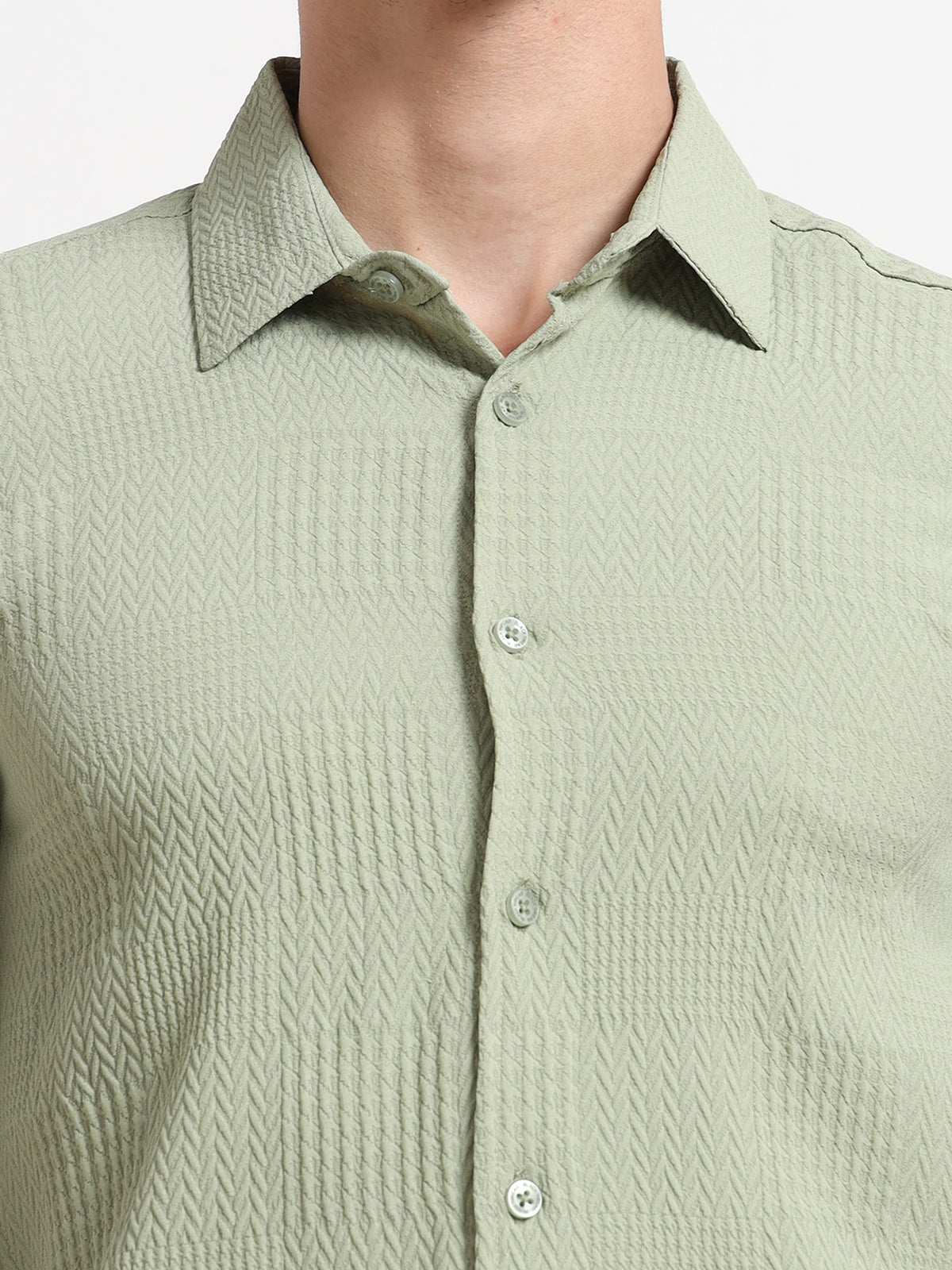 Full Sleeve Textured Mens Olive Green Shirt
