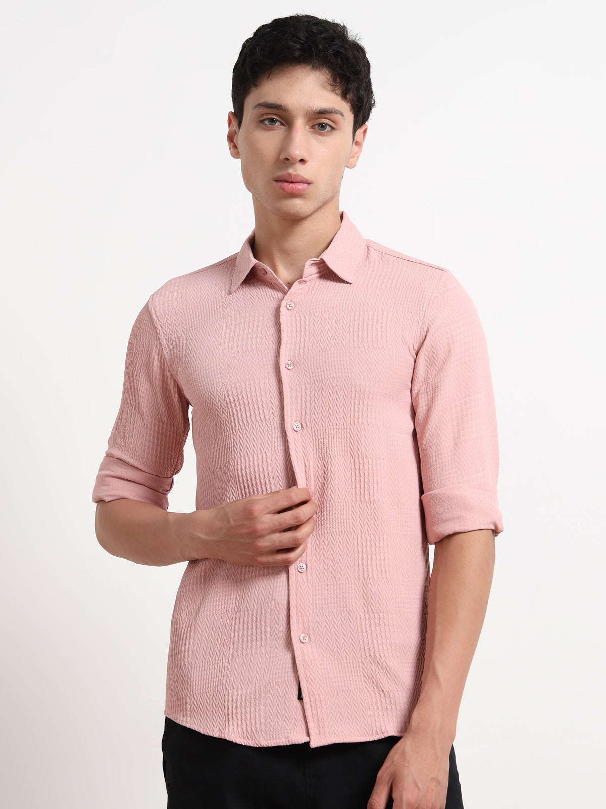Full Sleeve Pink Popcorn Shirt for Men