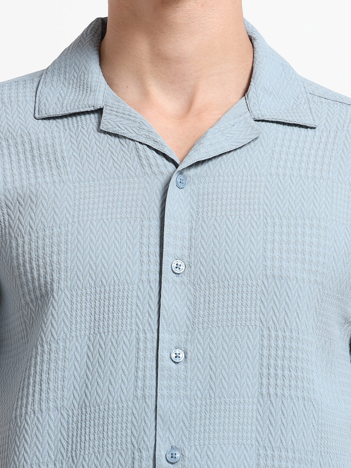 Half Sleeve Textured Ocean Blue Shirt for Men